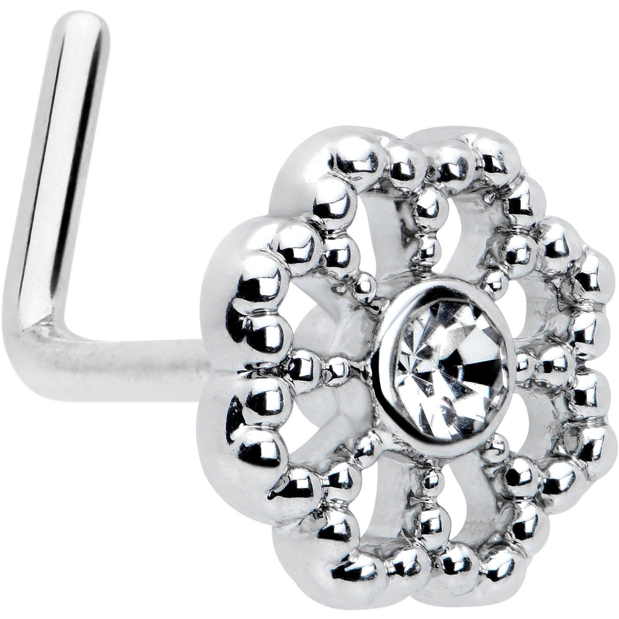 20G 7mm Clear Gem Epic Fabulous Flower L Shape Nose Ring