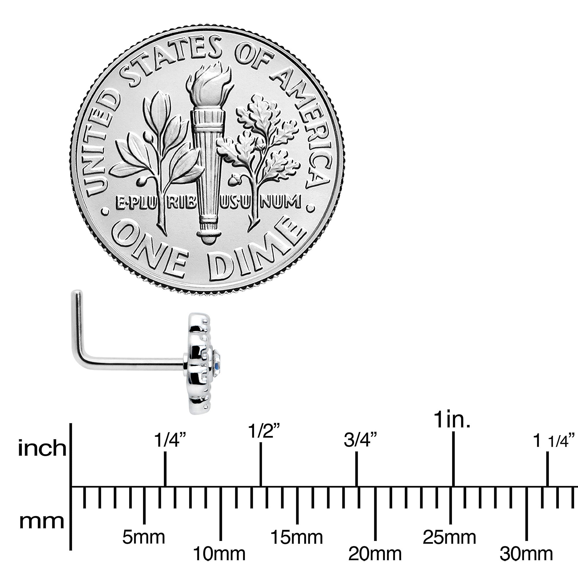 20G 7mm Clear Gem Epic Fabulous Flower L Shape Nose Ring