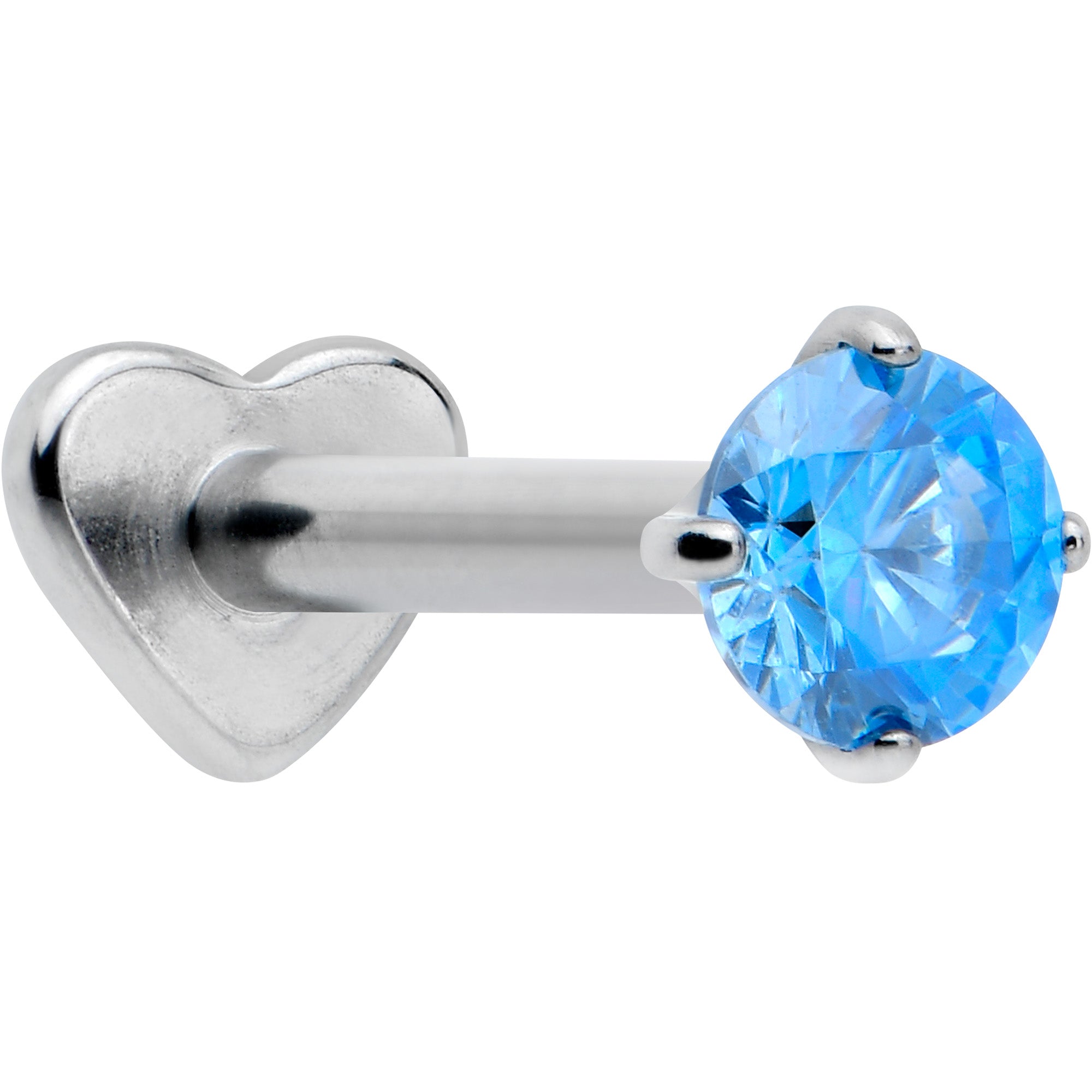 16G 5/16 Blue CZ ASTM F-136 Implant Grade Titanium Threadless Heart End Labret