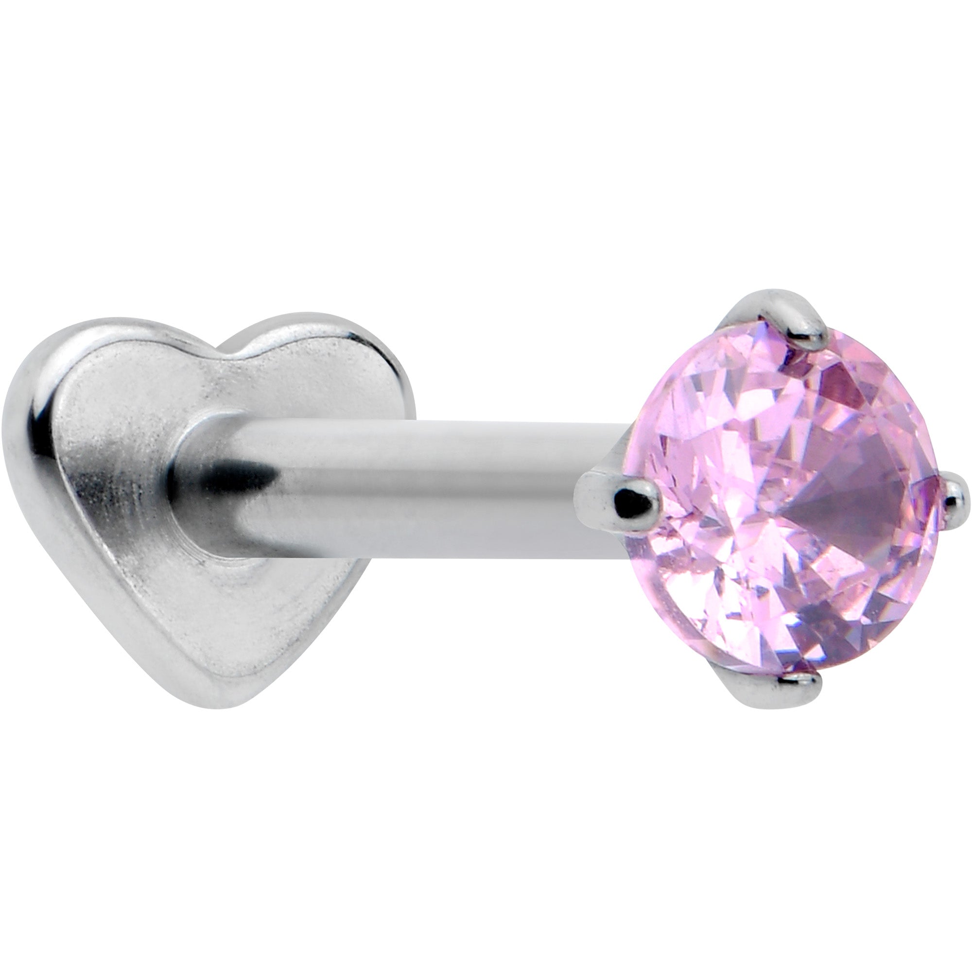 16G 5/16 Pink CZ ASTM F-136 Implant Grade Titanium Threadless Heart End Labret
