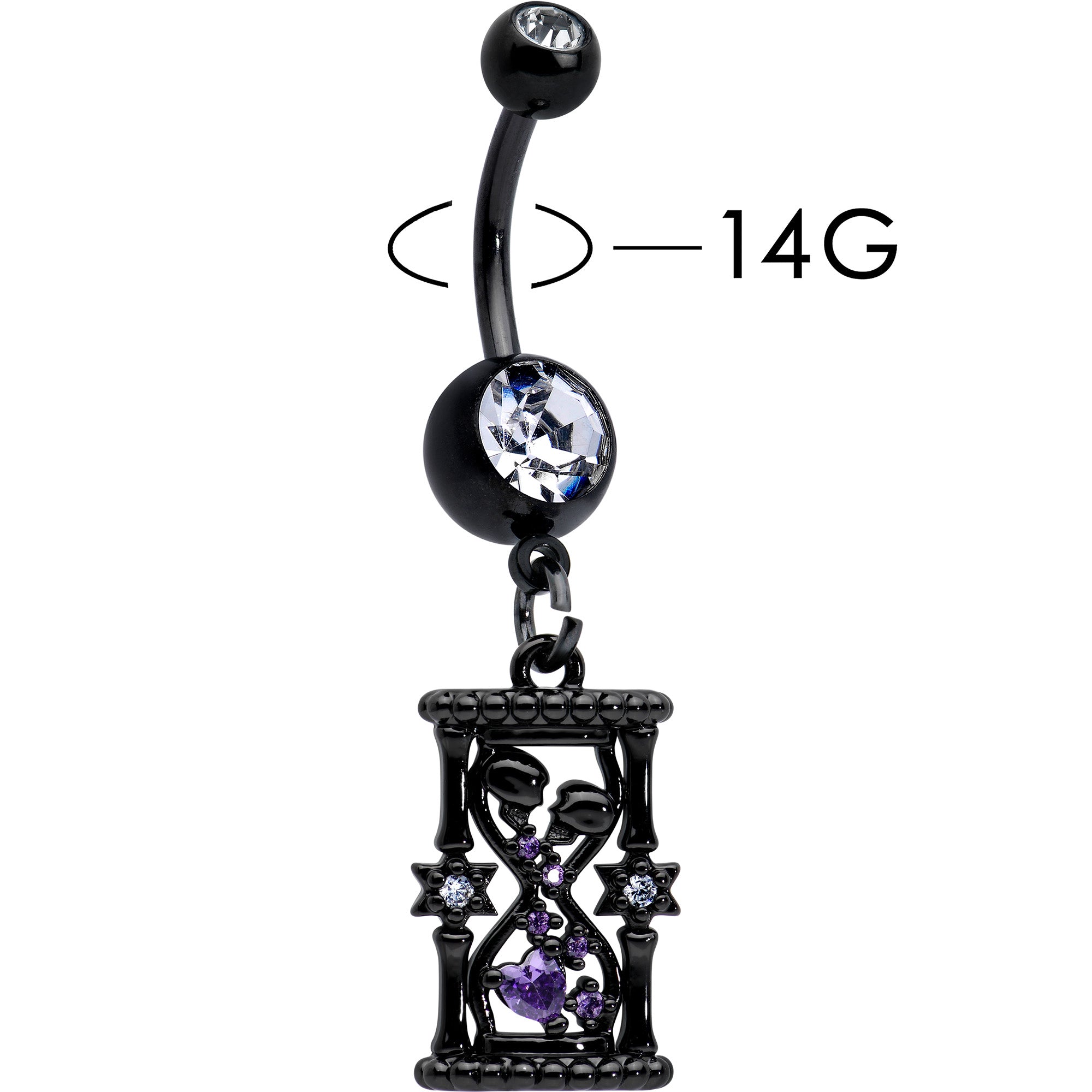 Clear Purple Gem Black Goth Heart Skulls Hourglass Dangle Belly Ring