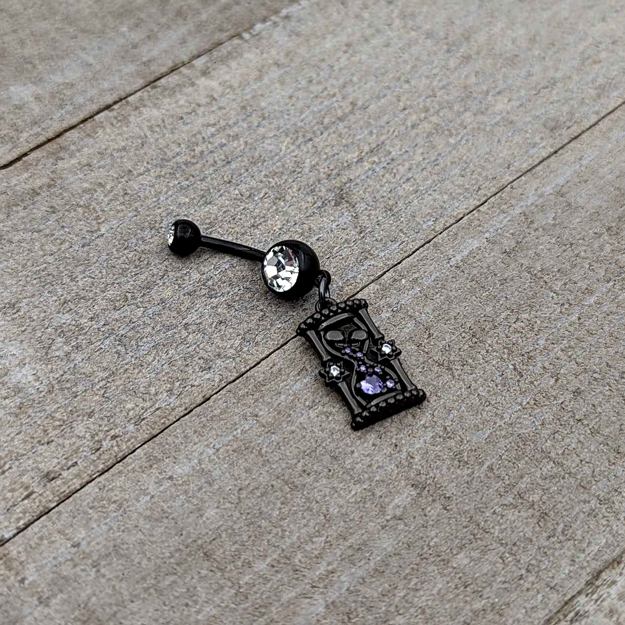 Clear Purple Gem Black Goth Heart Skulls Hourglass Dangle Belly Ring