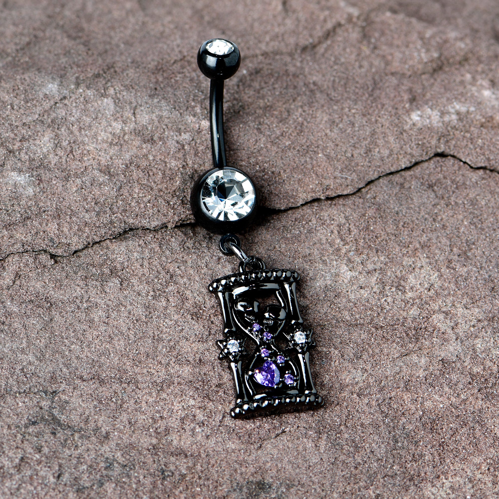 Clear Purple Gem Black Goth Heart Skulls Hourglass Dangle Belly Ring