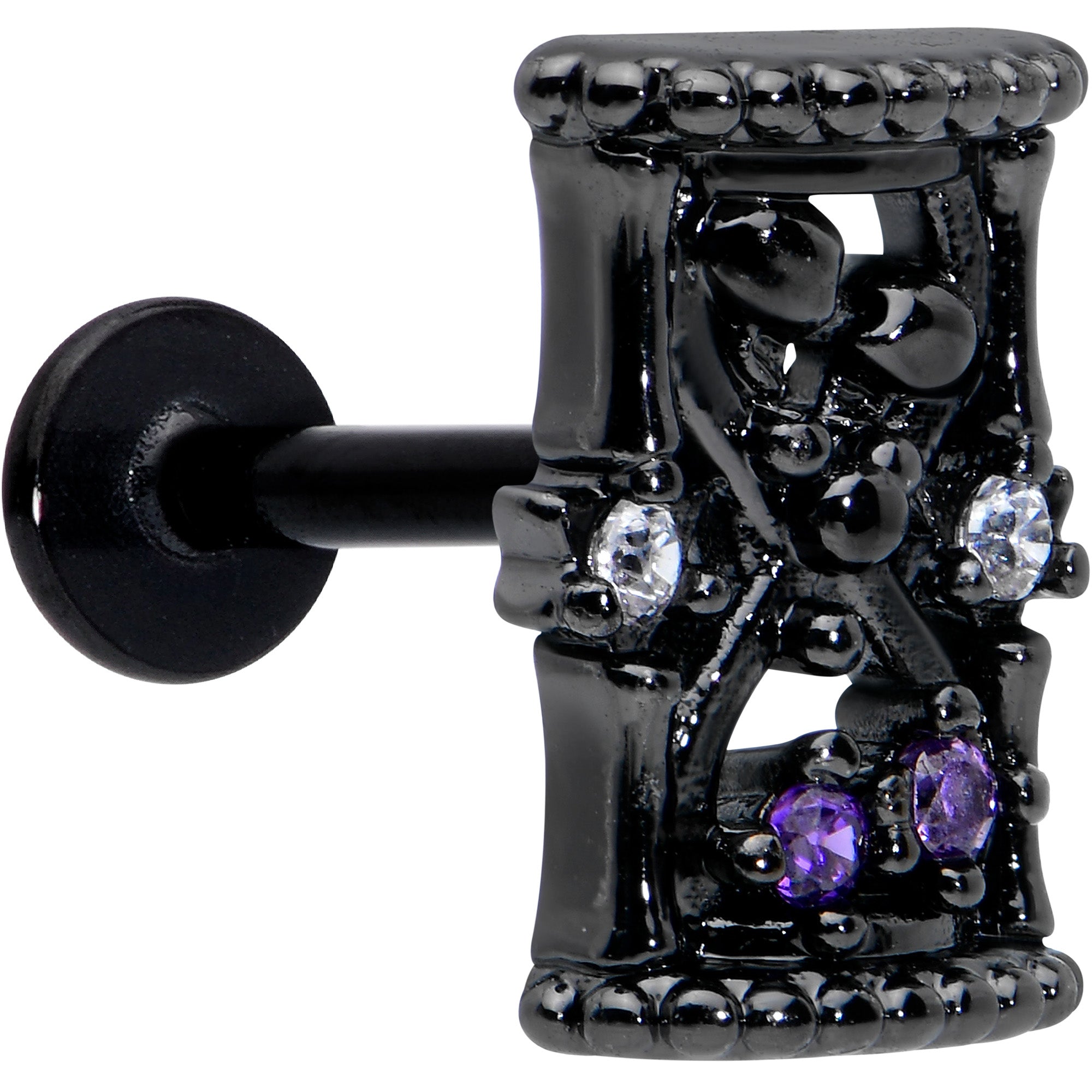 16G 5/16 Purple Gem Black Gothic Hourglass Labret Monroe Tragus