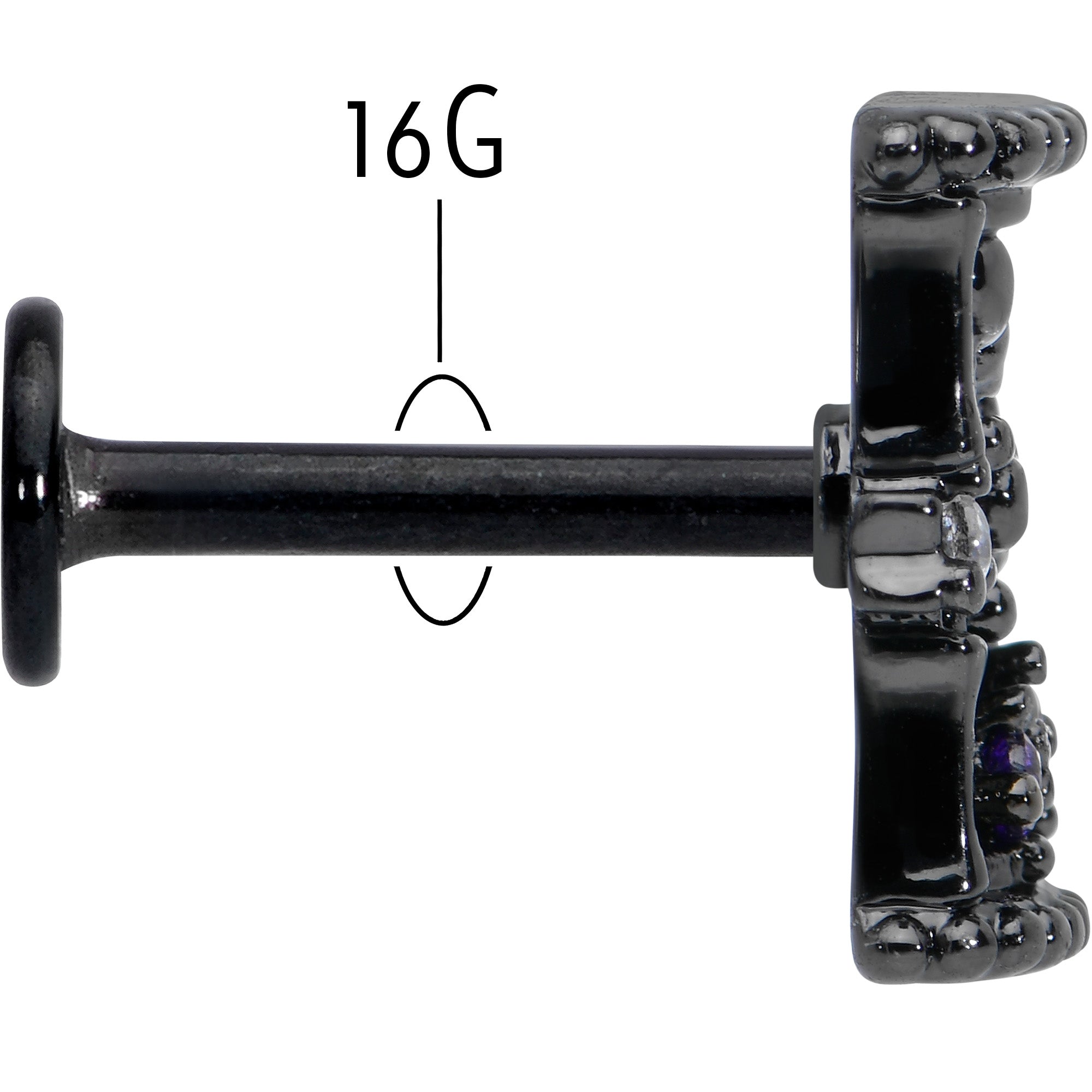 16G 5/16 Purple Gem Black Gothic Hourglass Labret Monroe Tragus