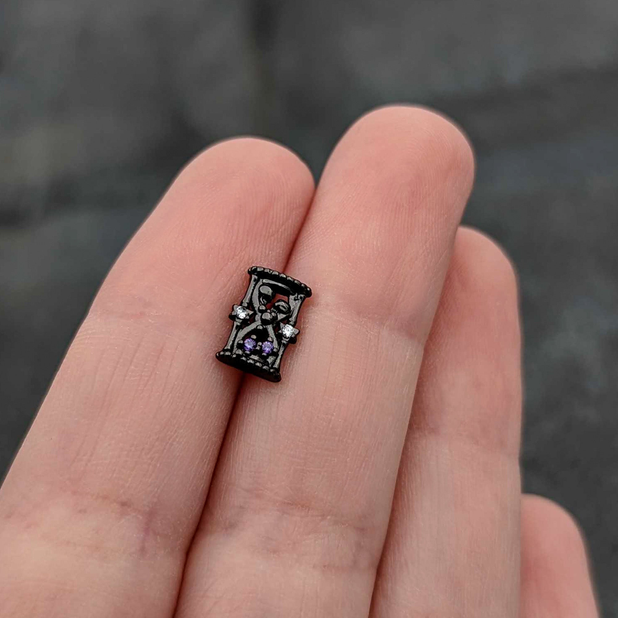 16G 5/16 Purple Gem Black Gothic Hourglass Labret Monroe Tragus