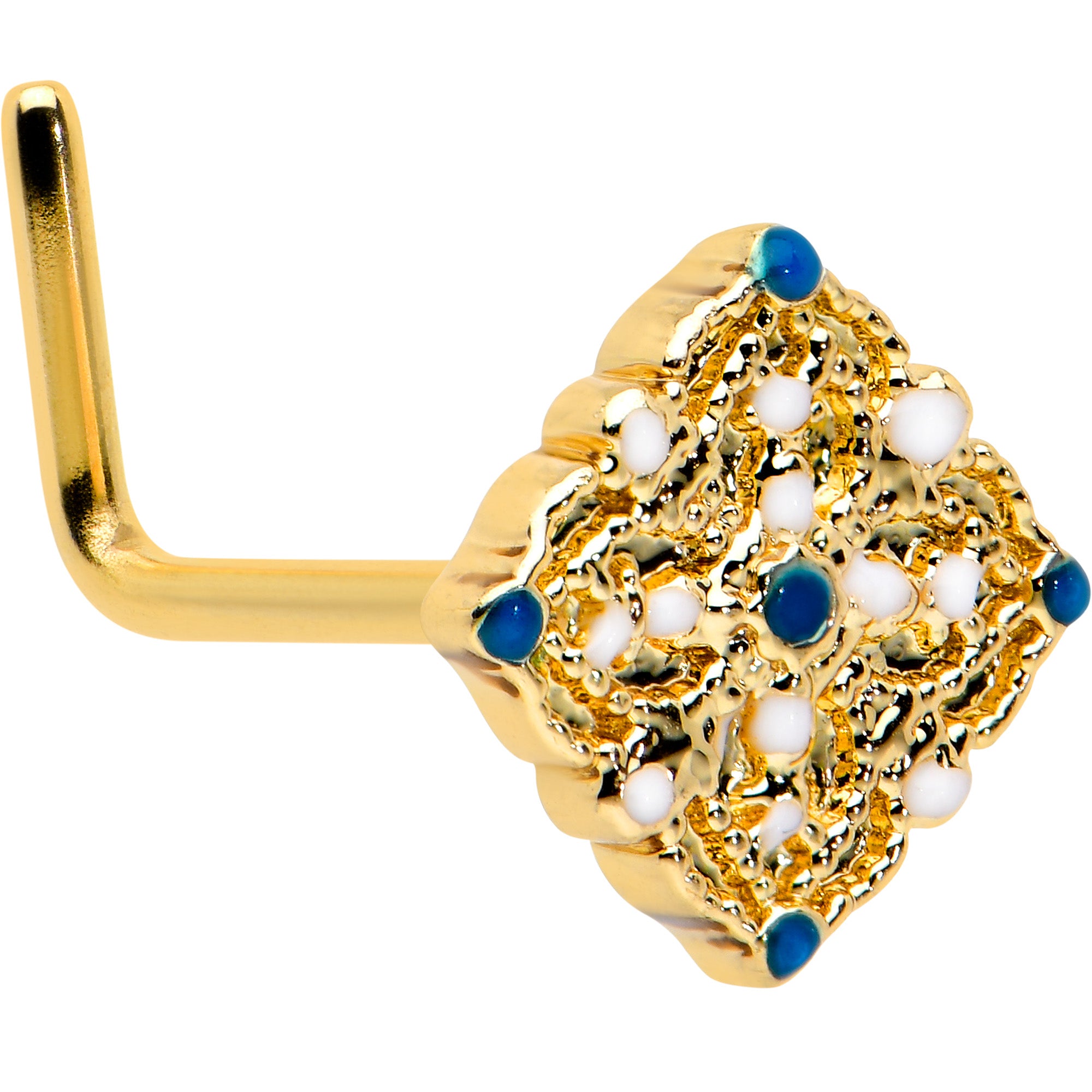 20G 1/4 Gold Tone Lacy Rhombus L Shape Nose Ring