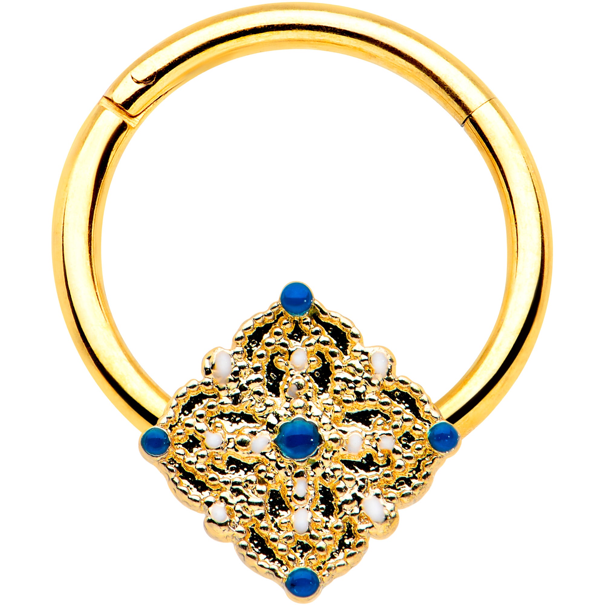 16G 3/8 Gold Tone Lacy Rhombus Hinged Segment Ring