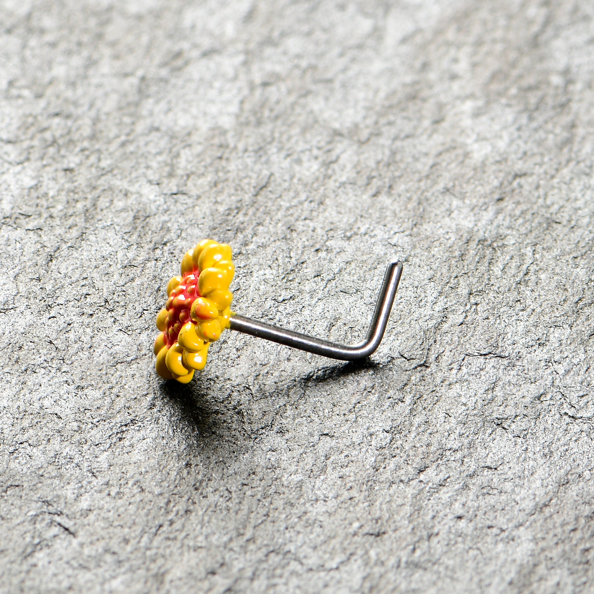 20G 7mm Happy Yellow Sunflower L Shape Nose Ring