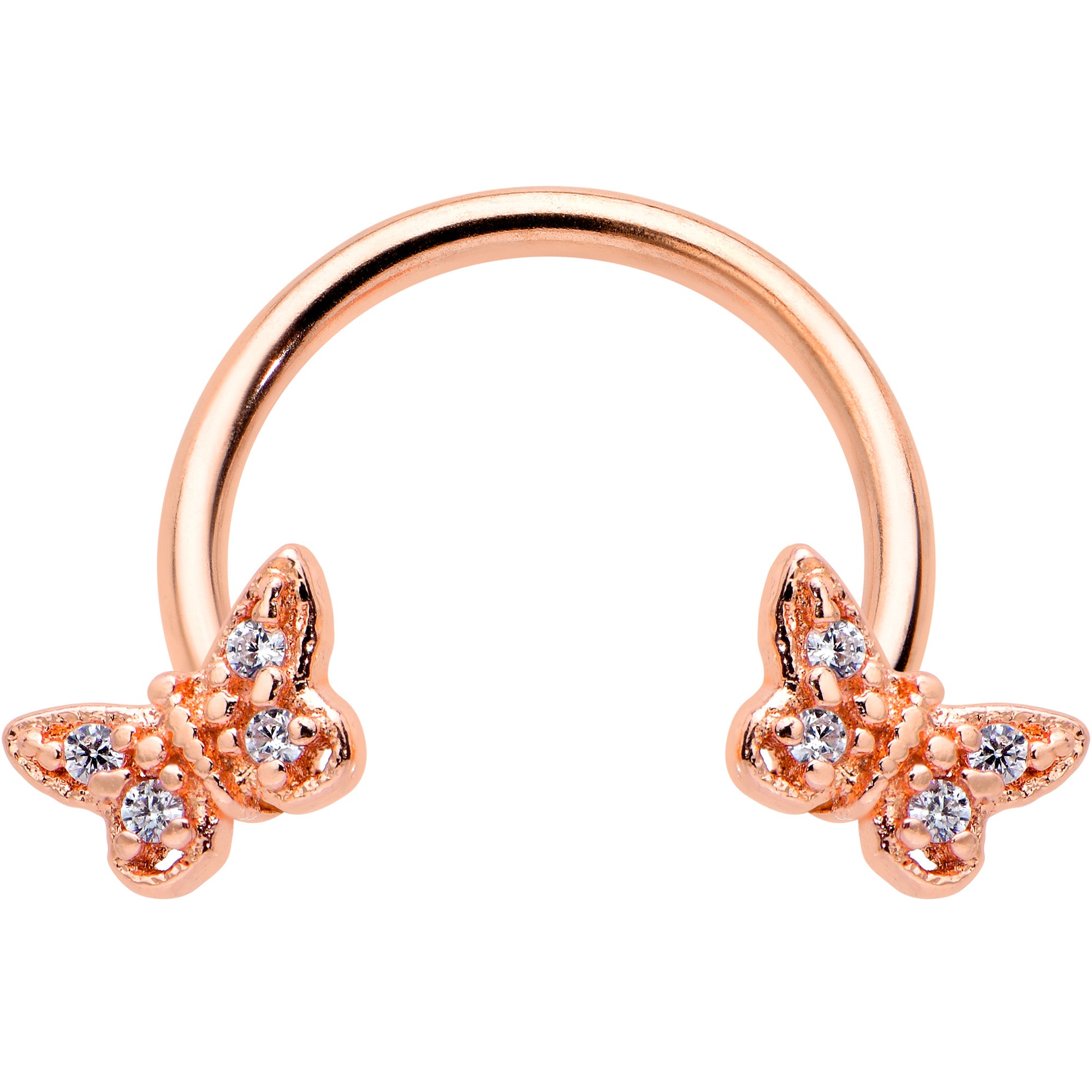 16G 3/8 Clear Gem Rosy Tone Butterfly Horseshoe Circular Barbell