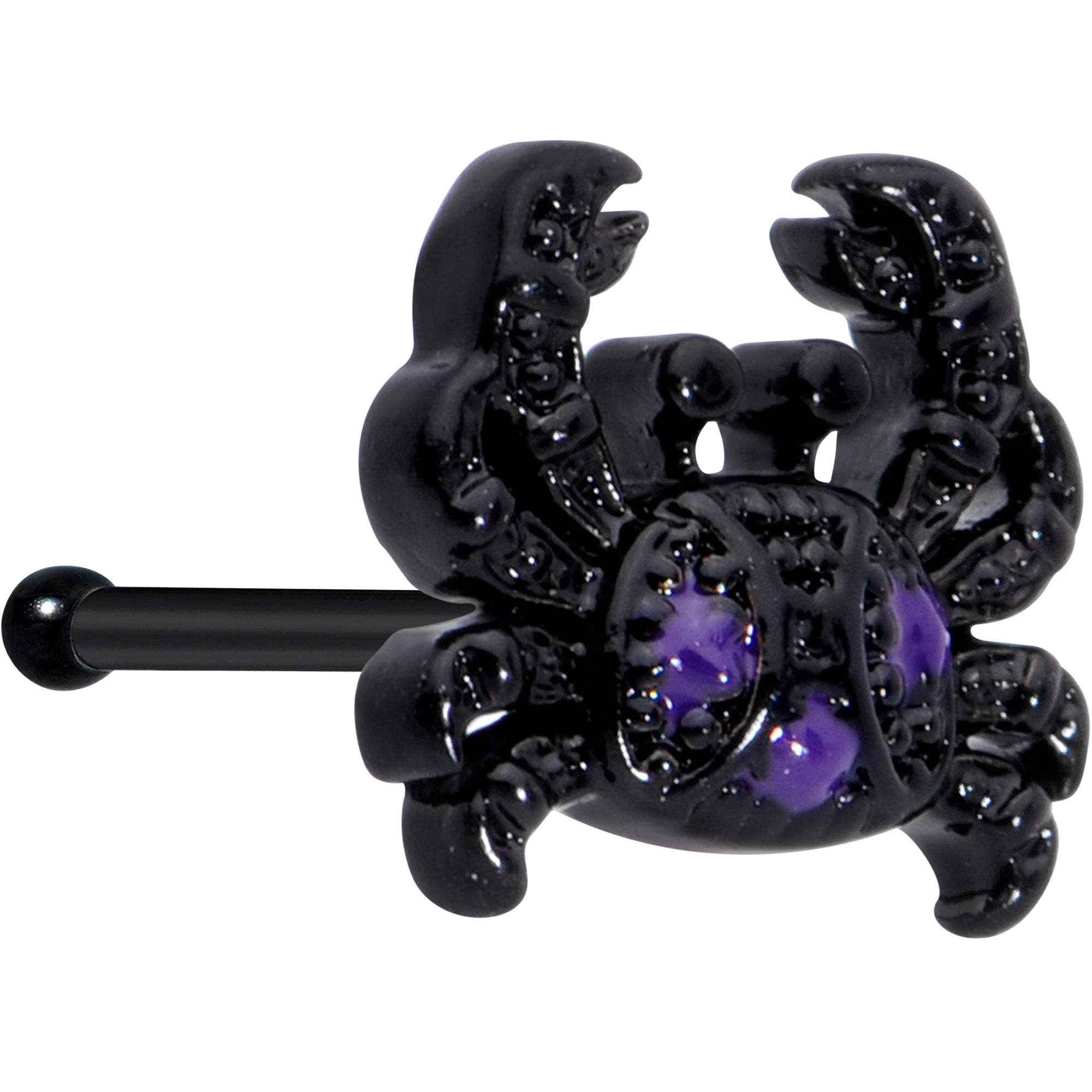 20G 1/4 Purple Gem Black Chic Crab Nose Bone