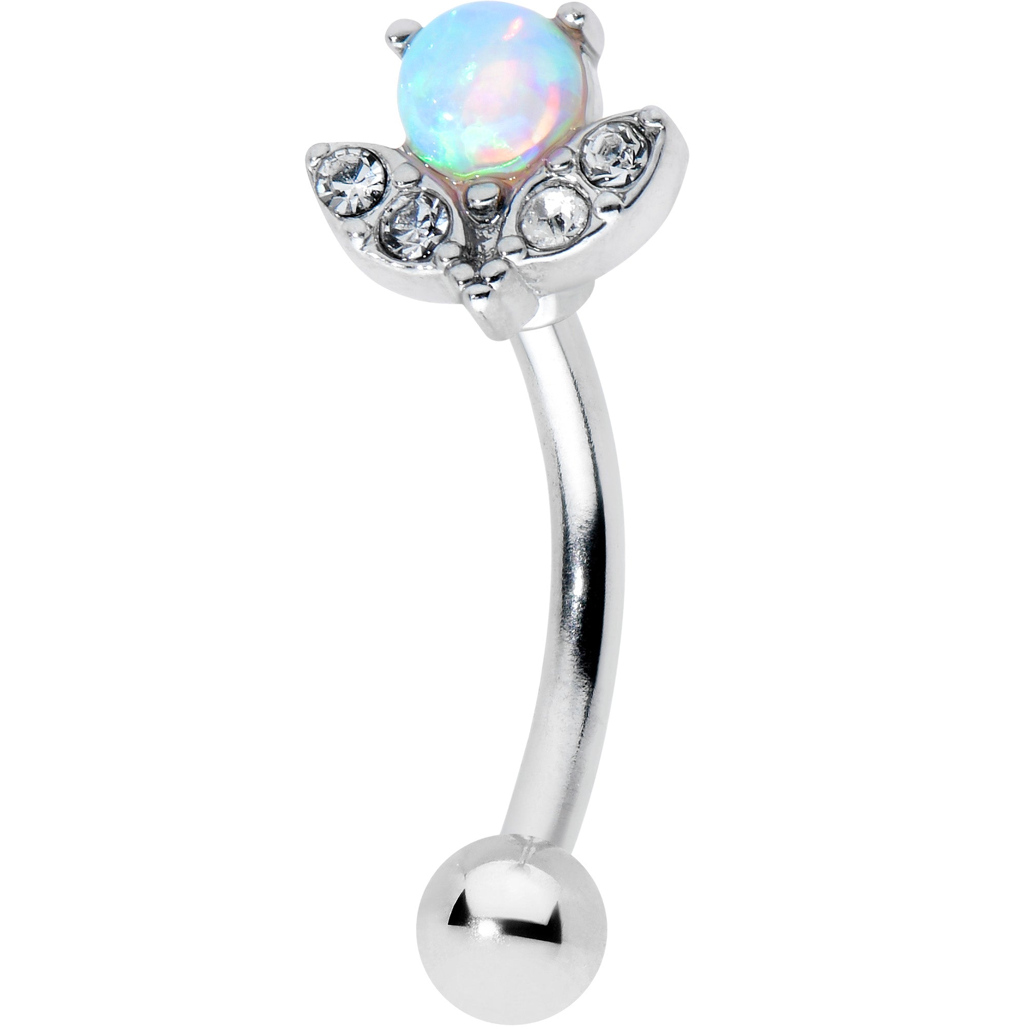 16G 5/16 White Synthetic Opal Style Flower Curved Eyebrow Ring