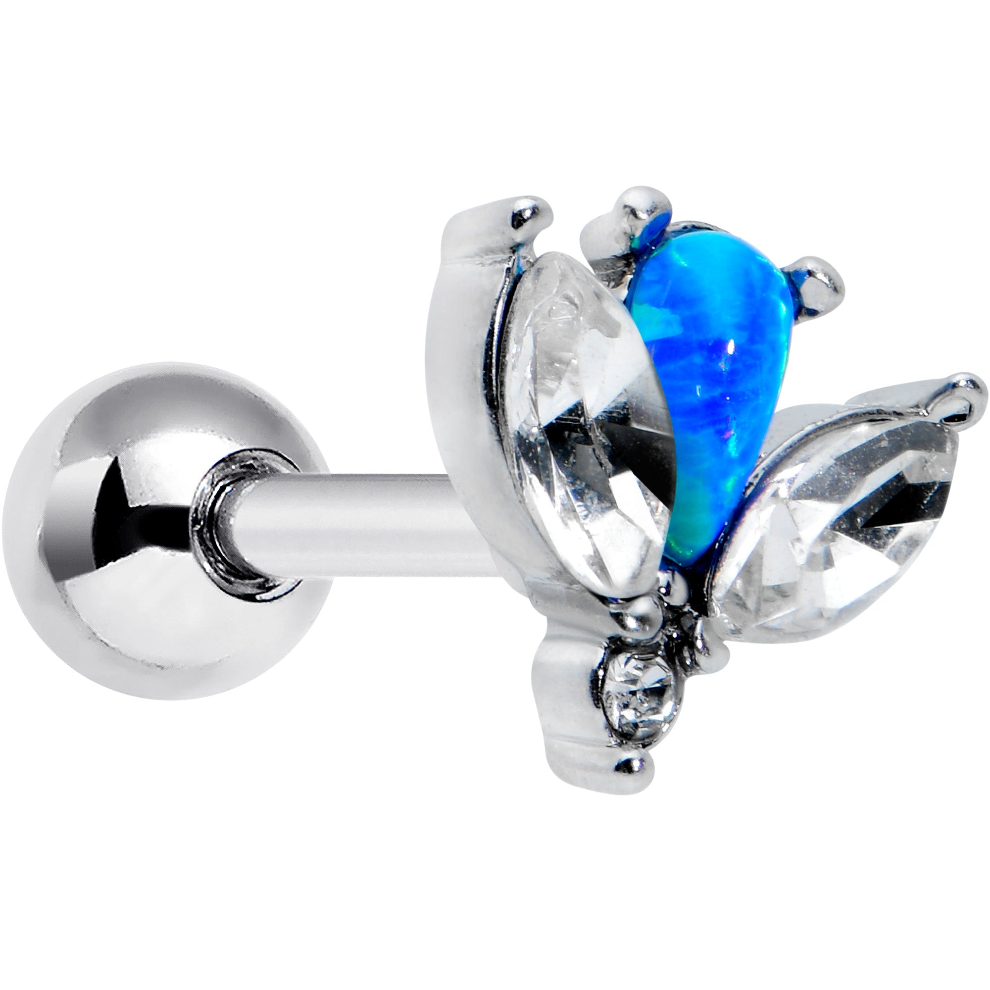 16G 1/4 Blue Synthetic Opal Style Flower Cartilage Tragus Earring