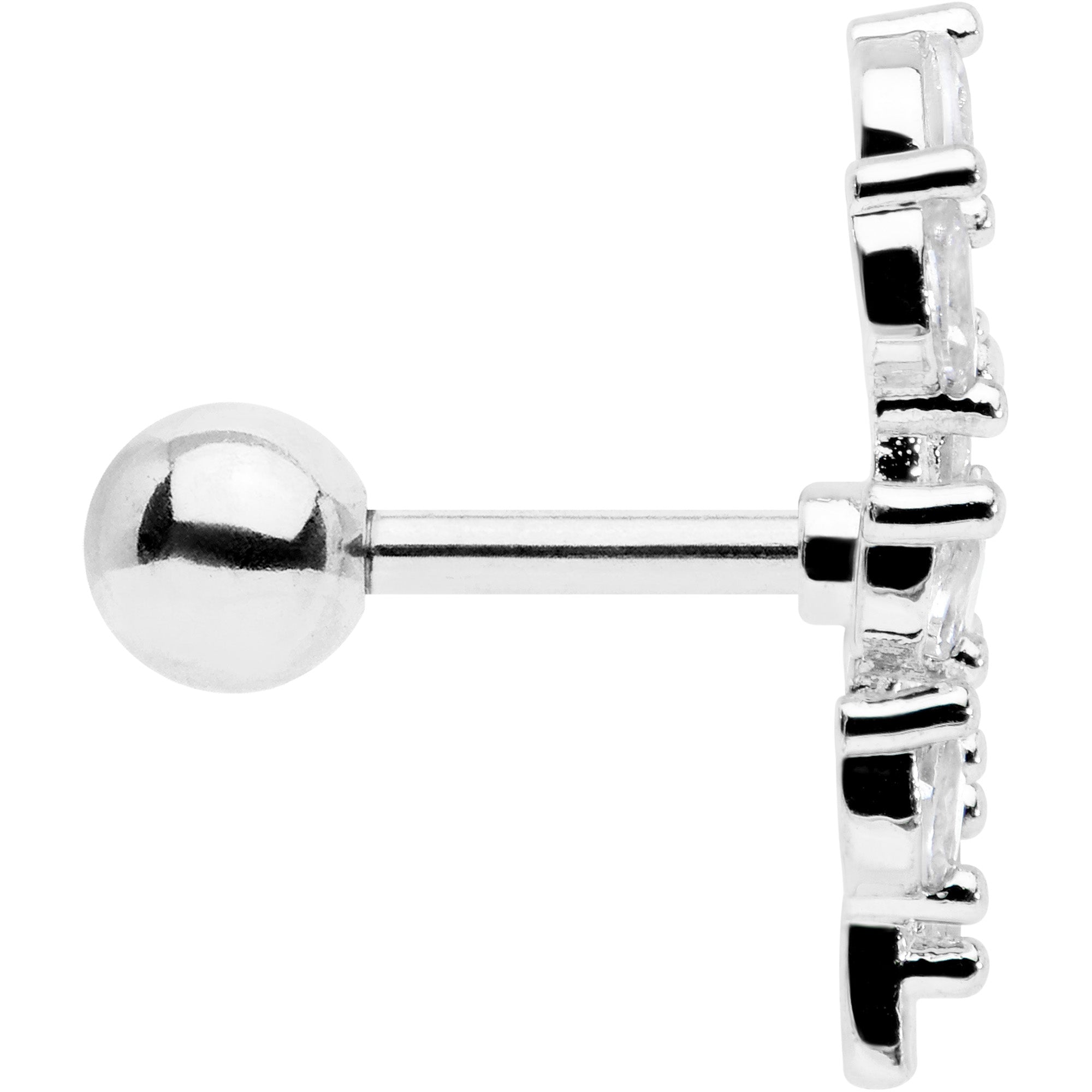 16G 1/4 Clear CZ Gem Flower And Vine Cartilage Tragus Earring