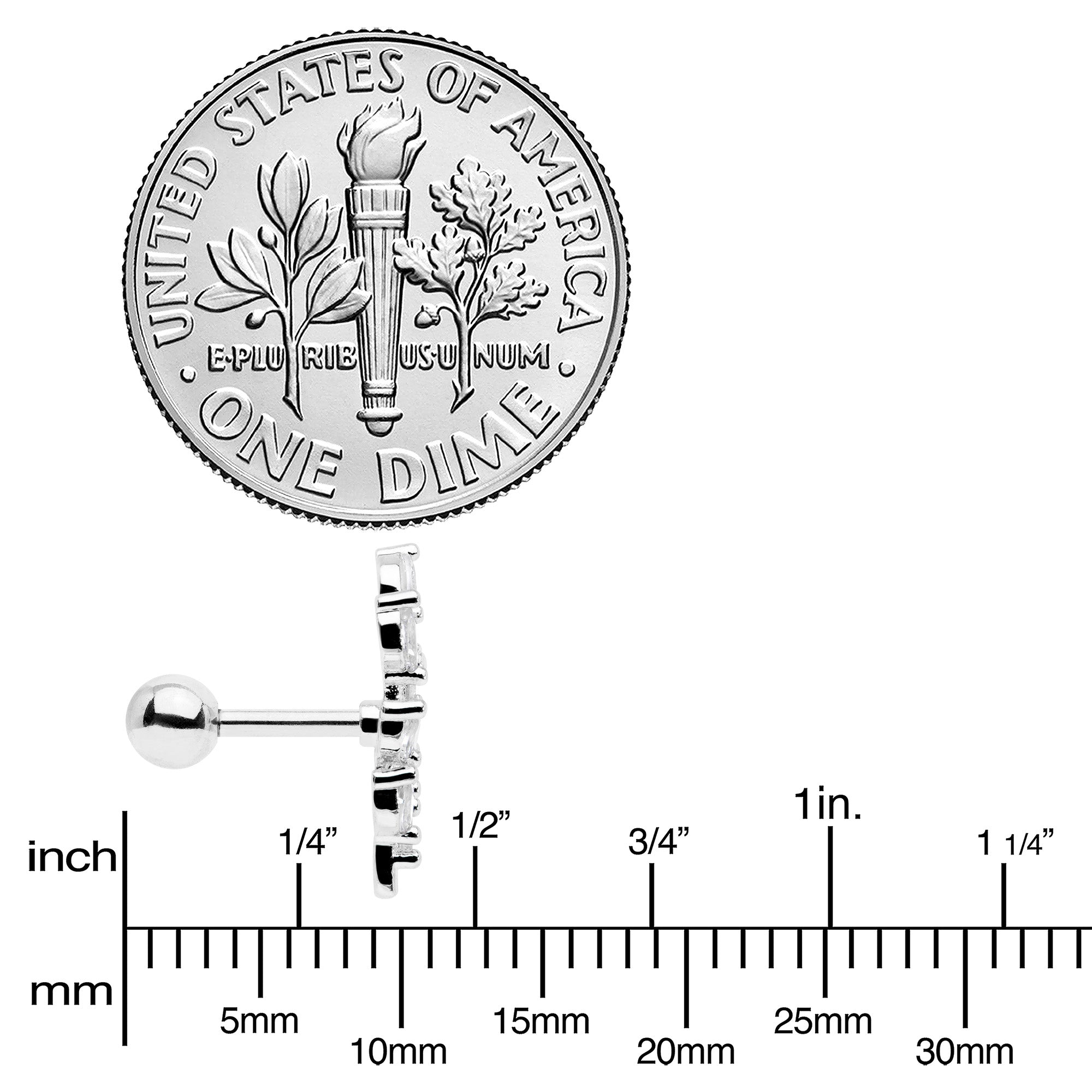 16G 1/4 Clear CZ Gem Flower And Vine Cartilage Tragus Earring