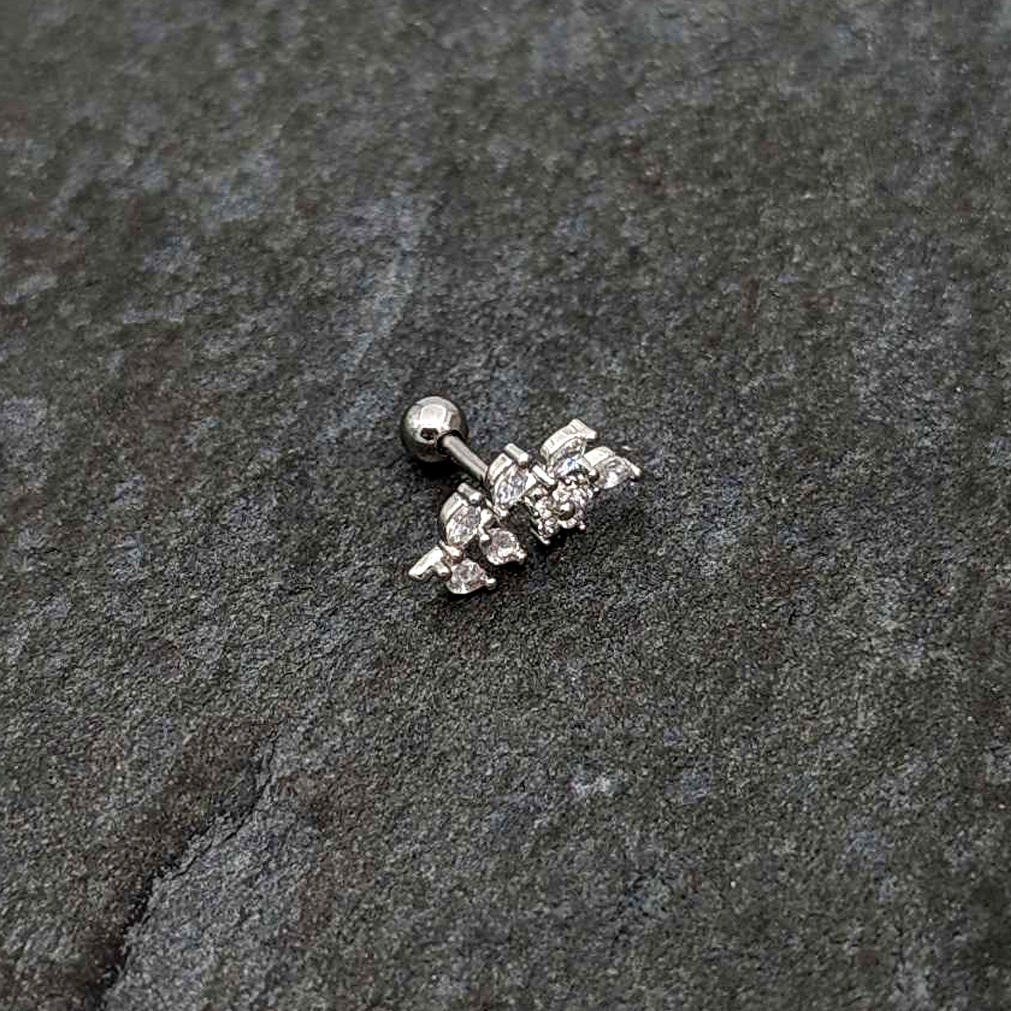 16G 1/4 Clear CZ Gem Flower And Vine Cartilage Tragus Earring