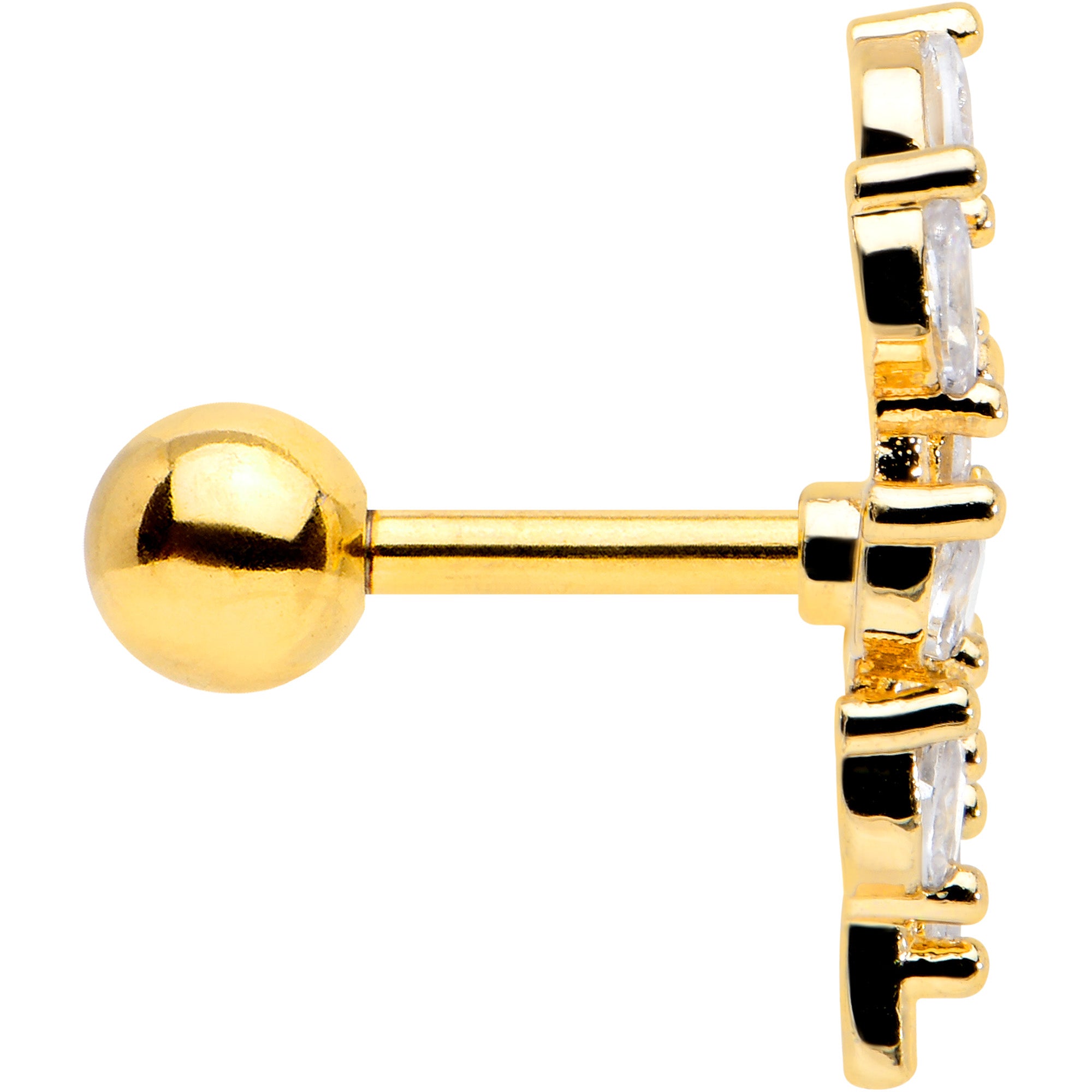 16G 1/4 Clear CZ Gem Gold Hue Flower Vine Cartilage Tragus Earring