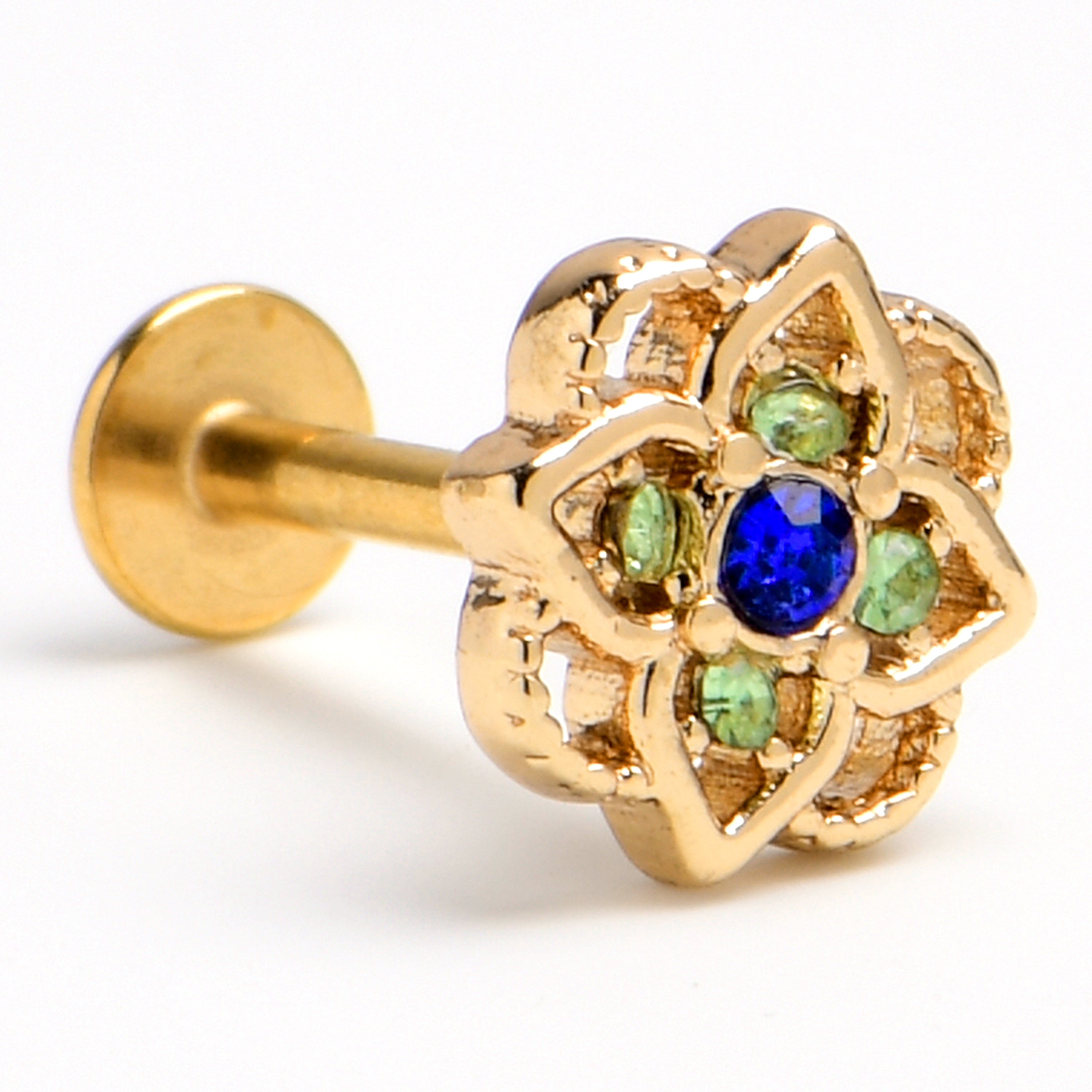 16G 5/16 Blue Gem Gold Tone Celtic Style Labret Monroe Tragus