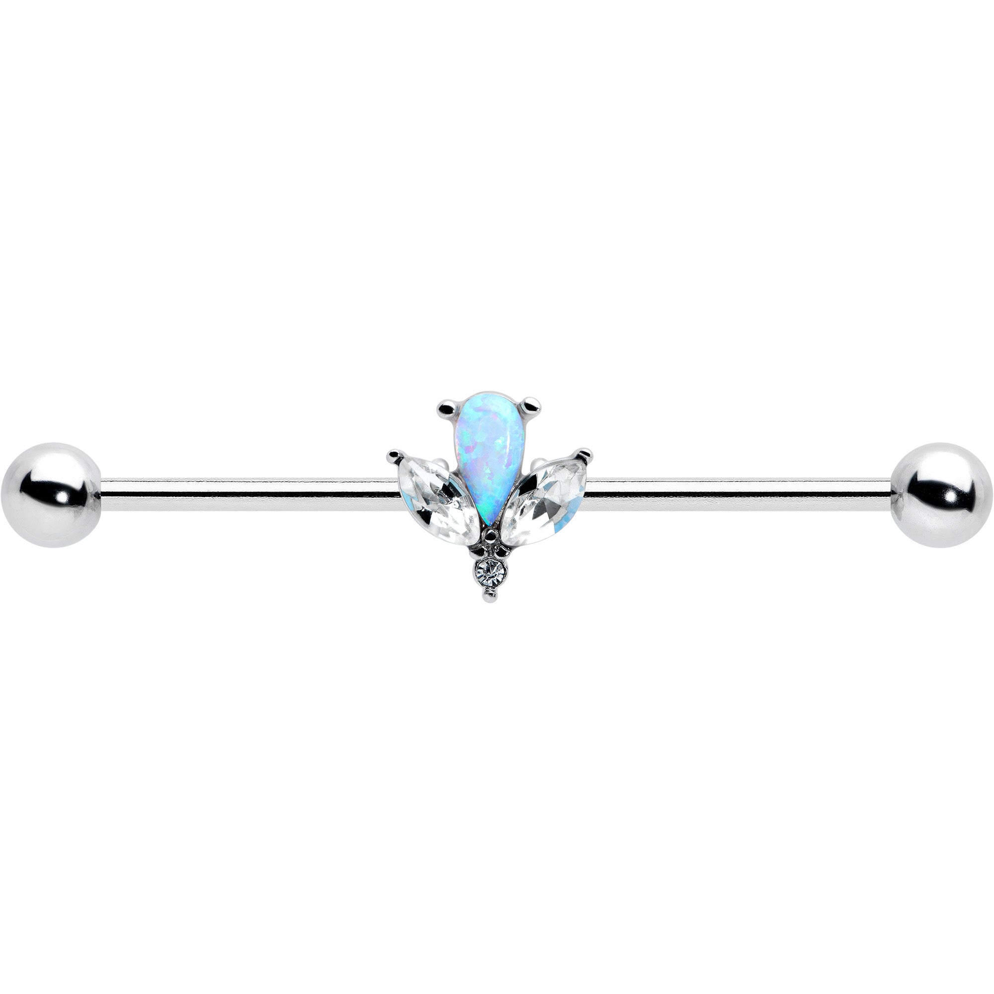 14G White Faux Opal Style Flower Industrial Barbell 38mm