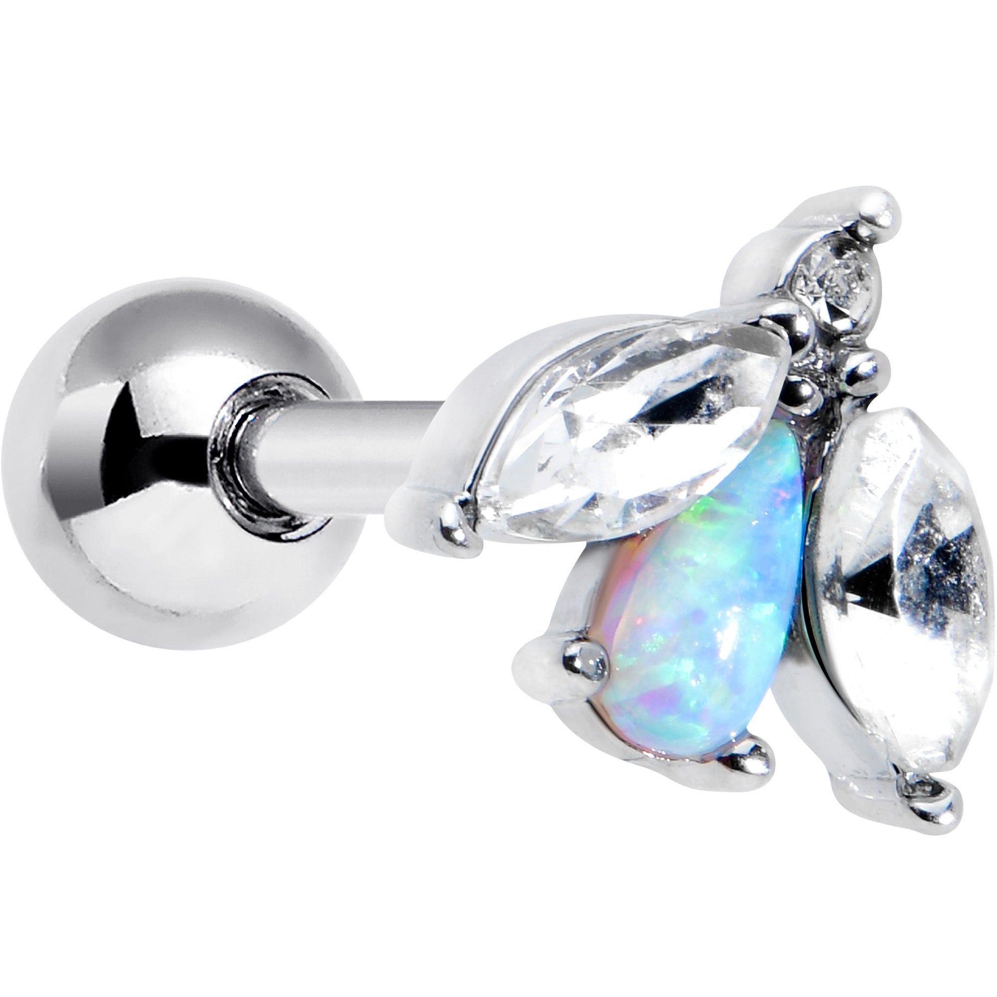 16G 1/4 White Synthetic Opal Flower Cartilage Tragus Earring