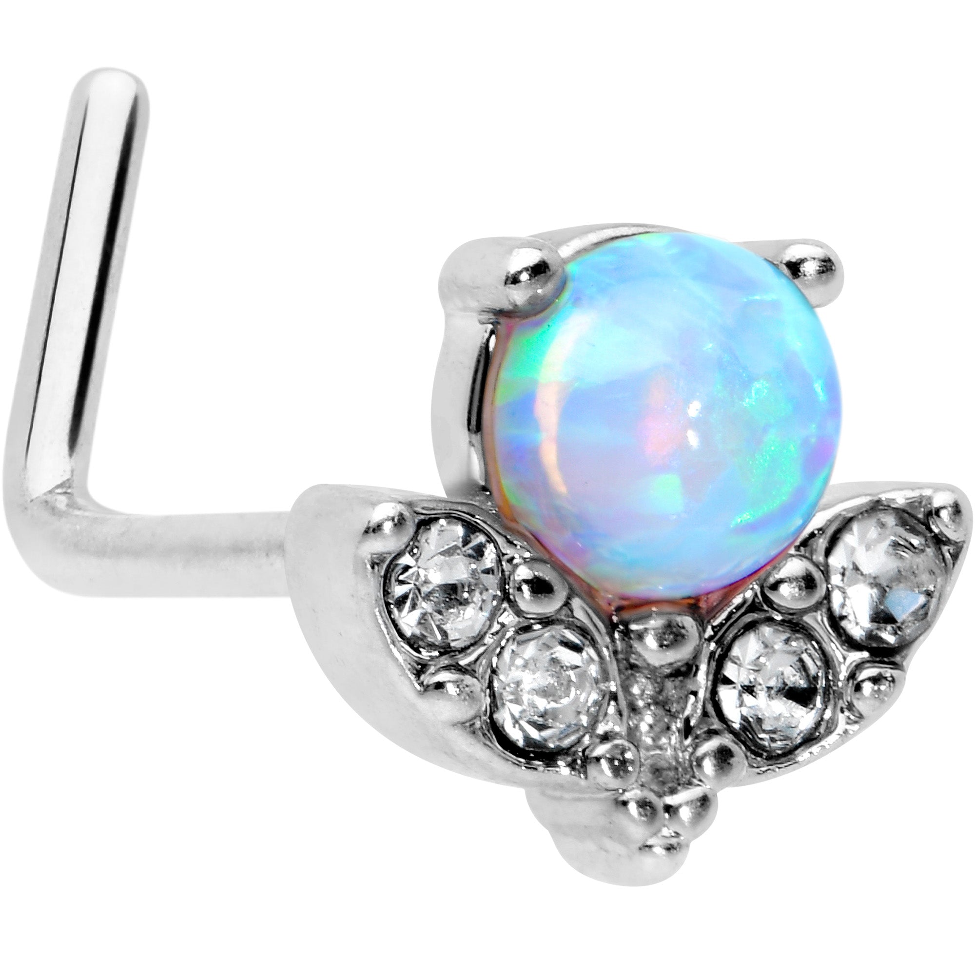 20G 7mm White Synthetic Opal Style Flower L Shape Nose Ring
