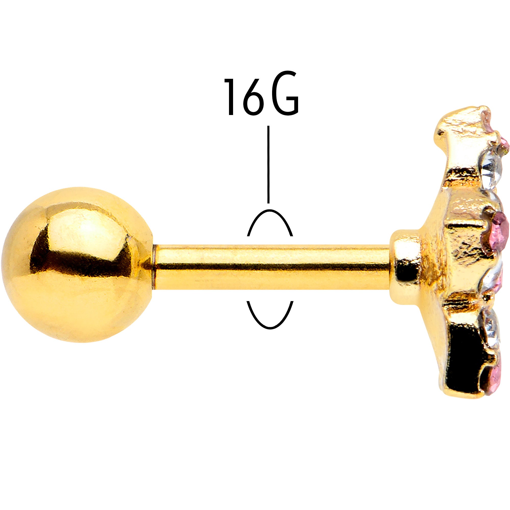 16G 1/4 Pink Clear Gem Gold Tone Texture Star Cartilage Earring
