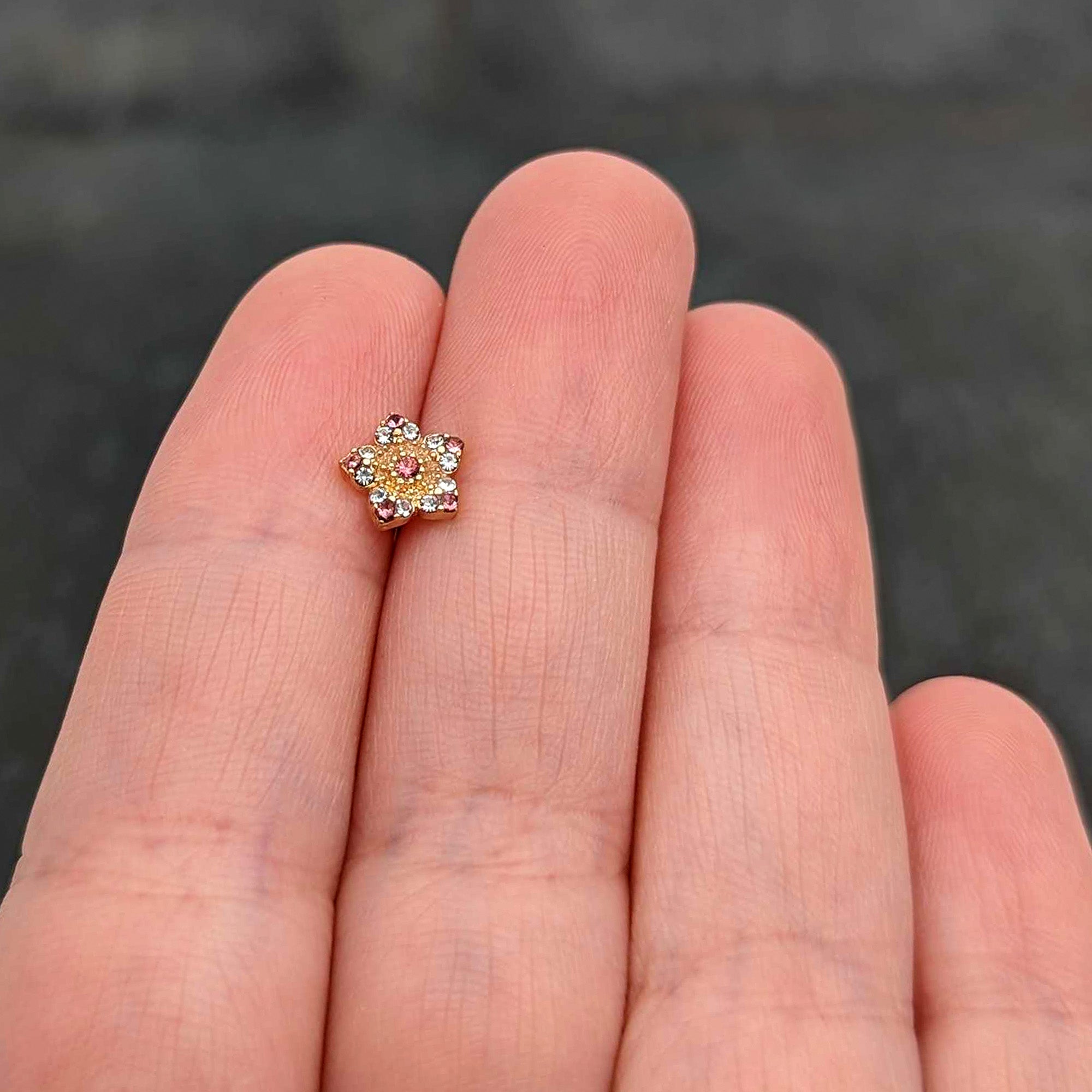 16G 1/4 Pink Clear Gem Gold Tone Texture Star Cartilage Earring