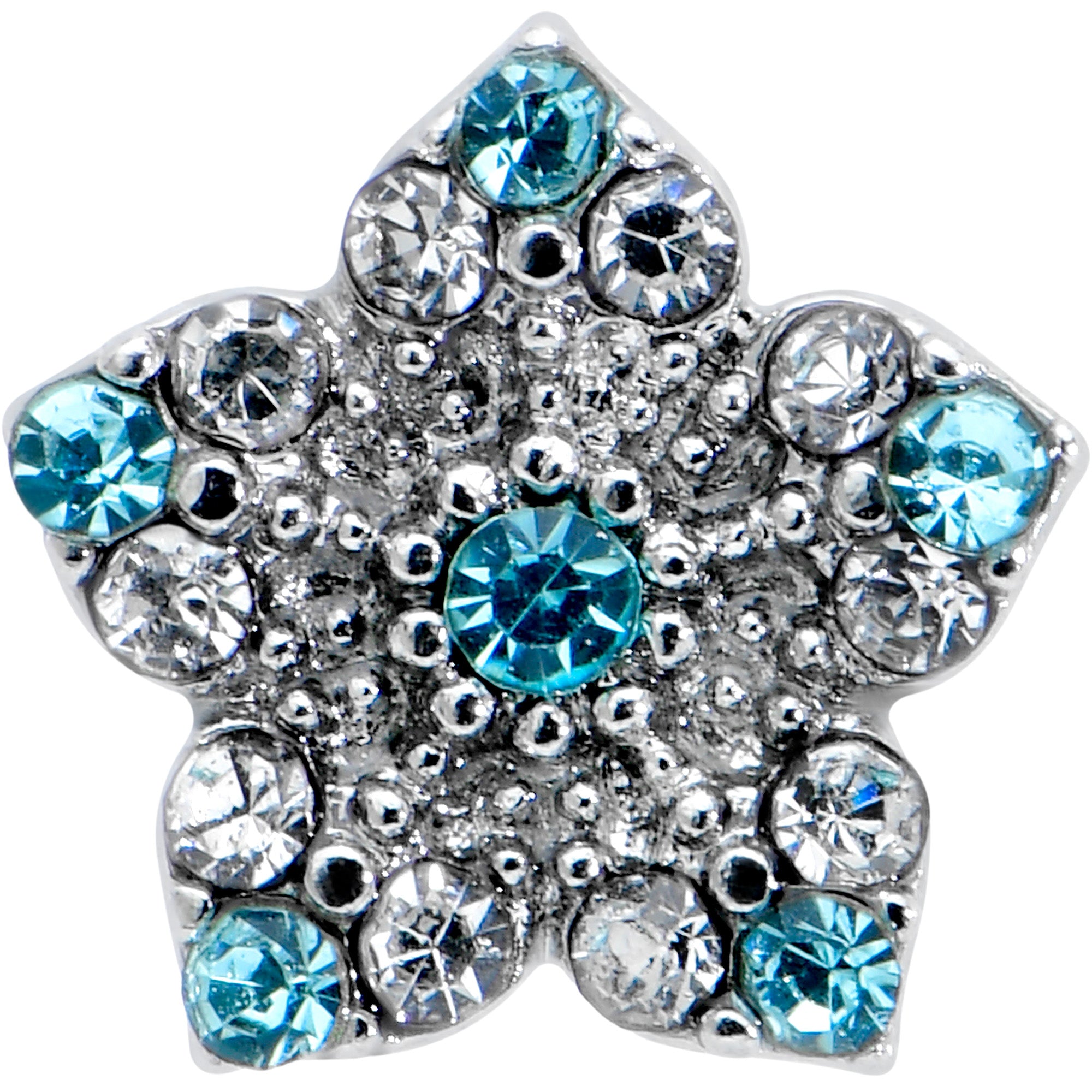 16G 1/4 Blue Clear Gem Opulent Flower Cartilage Tragus Earring