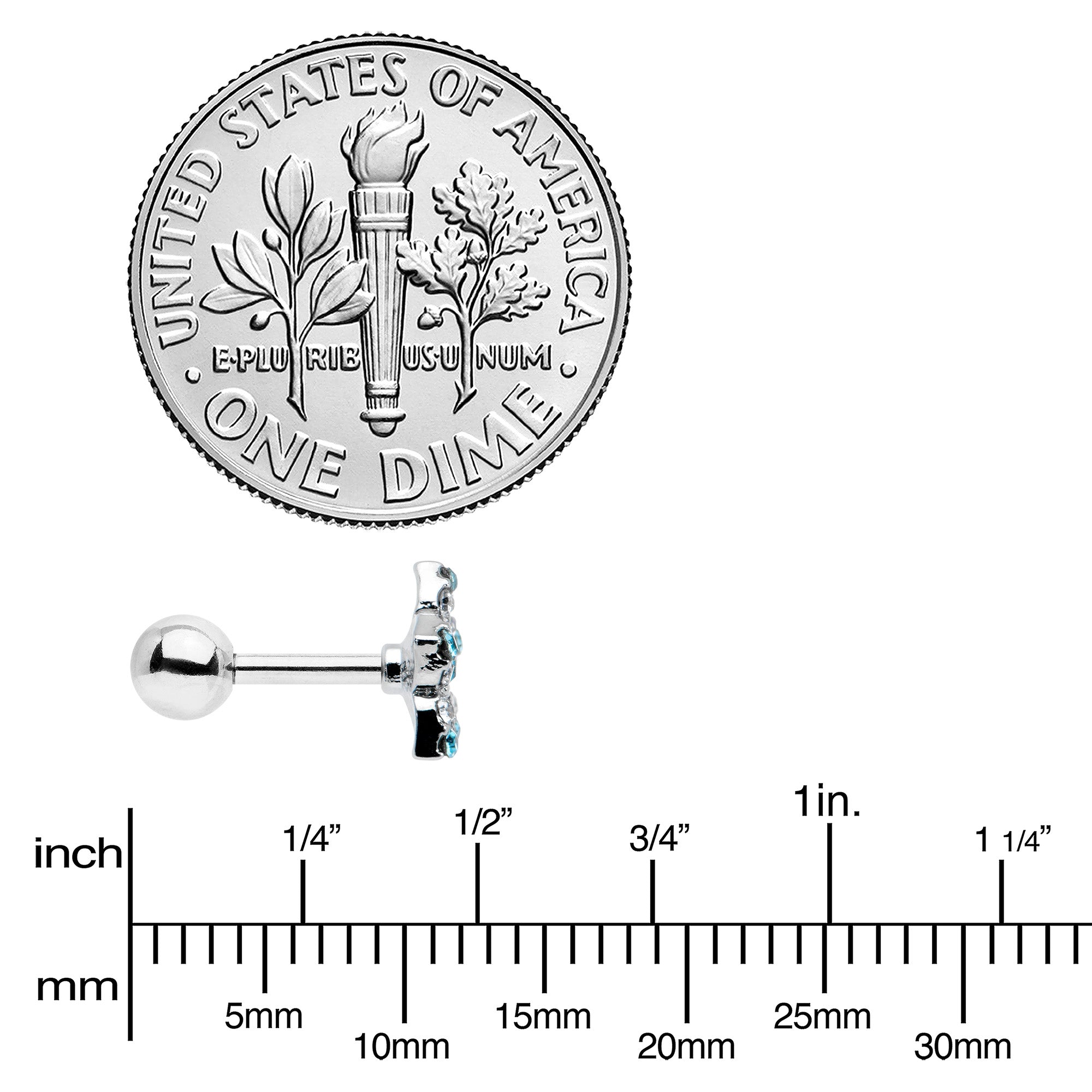 16G 1/4 Blue Clear Gem Opulent Flower Cartilage Tragus Earring