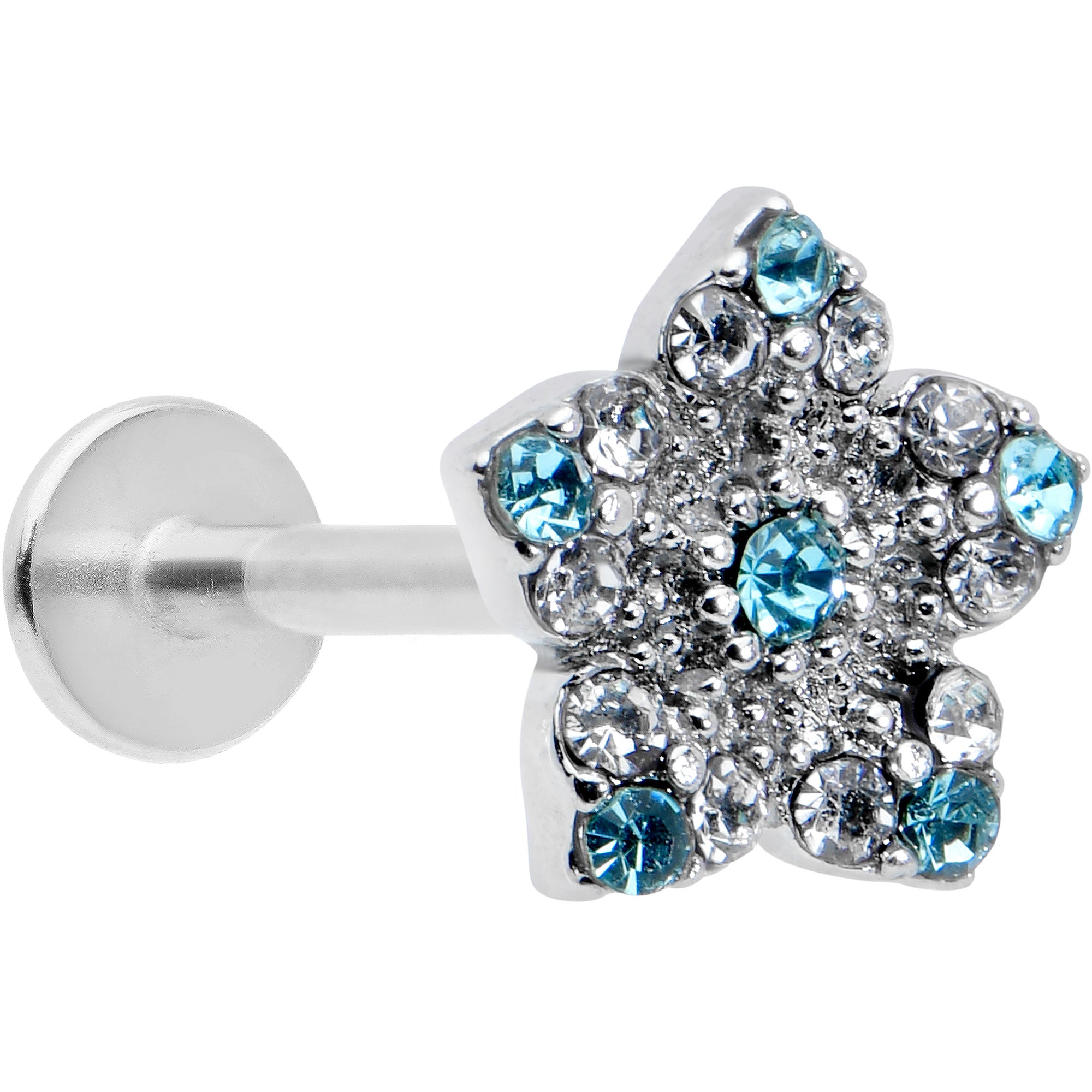 16G 5/16 Clear Blue Gem Opulent Flower Labret Monroe Tragus