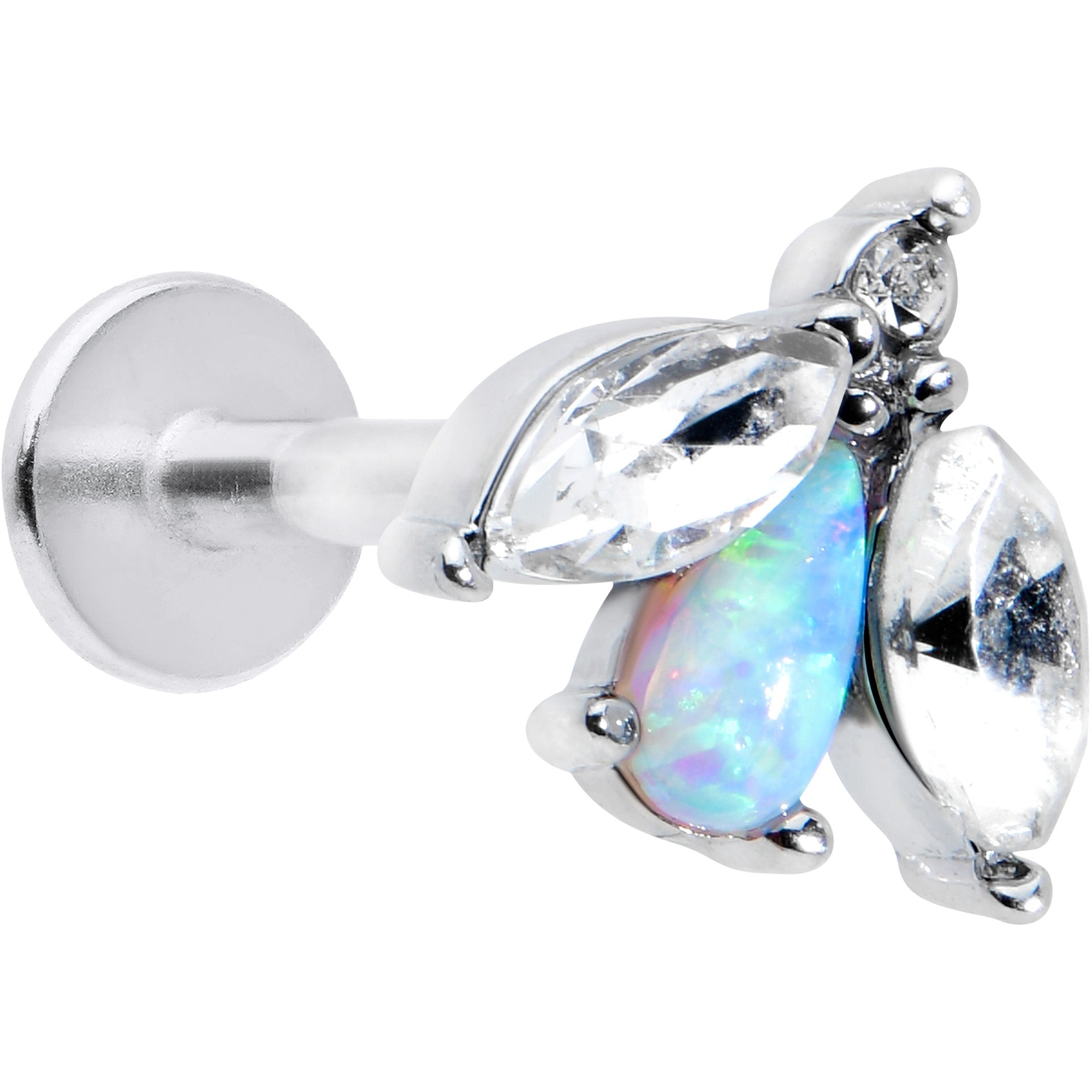 16G 5/16 White Synthetic Opal Flower Labret Monroe Tragus