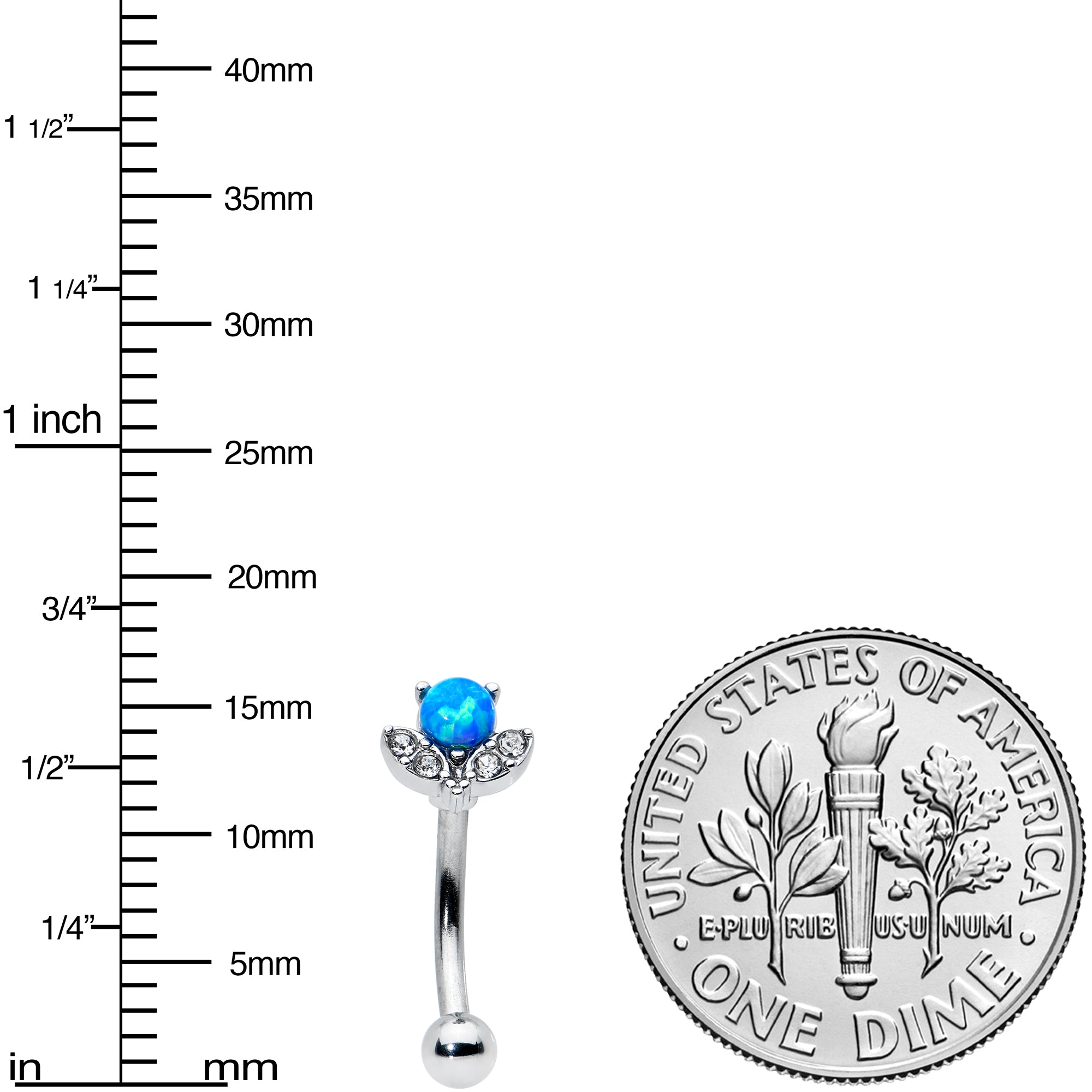 16G 5/16 Clear Gem Blue Faux Opal Style Flower Curved Eyebrow Ring