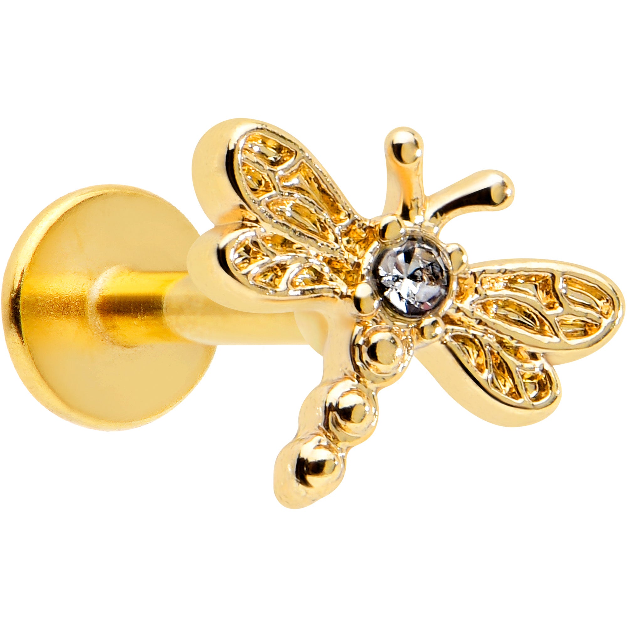 16G 5/16 Clear Gem Gold Hue Flying Dragonfly Labret Monroe Tragus