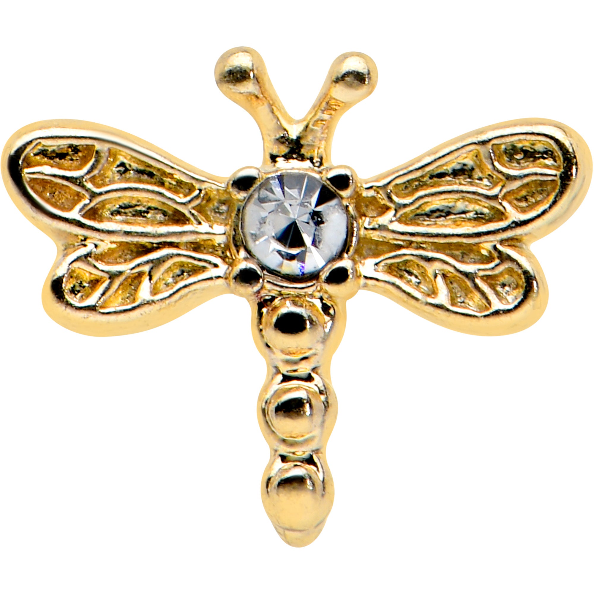 20G 7mm Clear Gem Gold Tone Flying Dragonfly L Shape Nose Ring