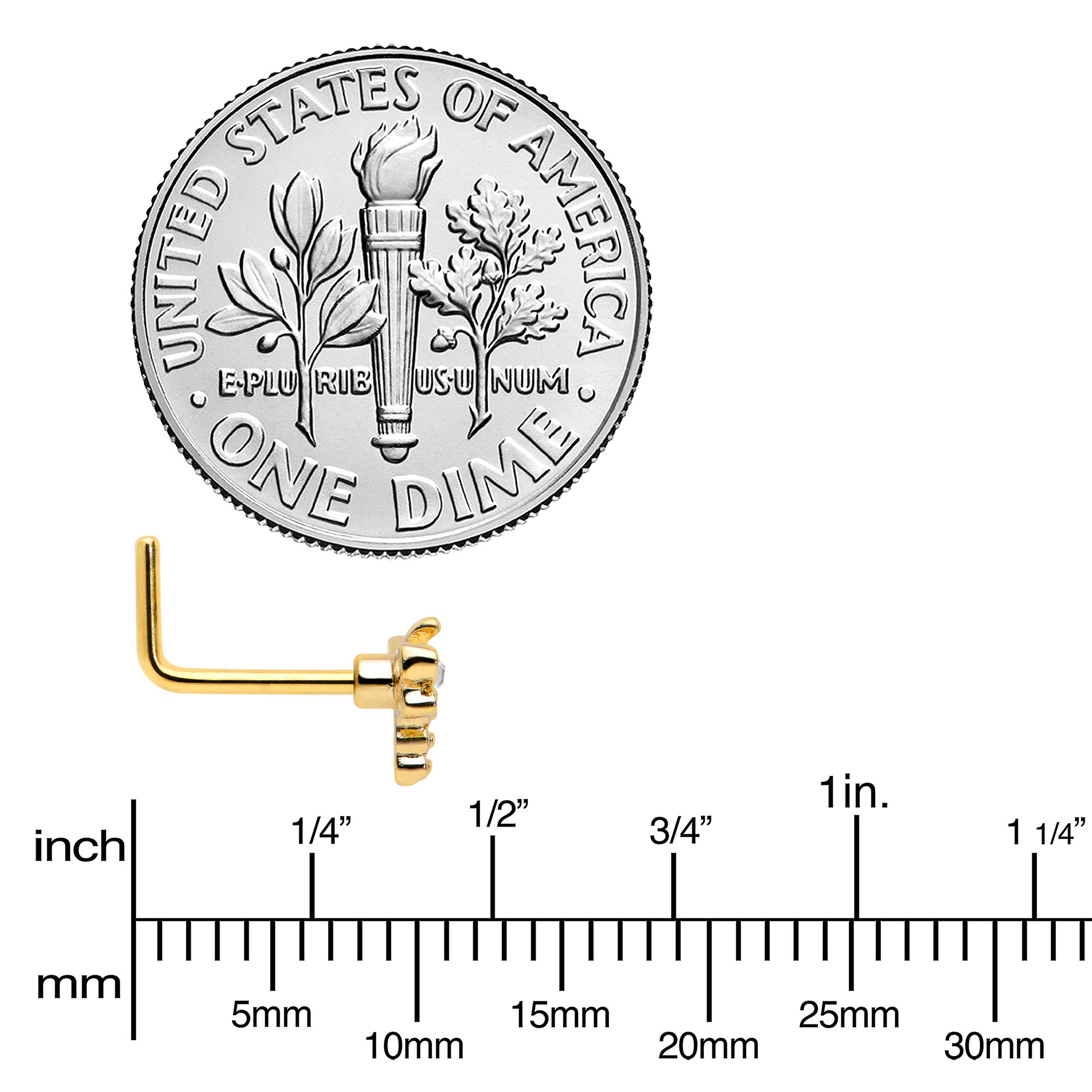 20G 7mm Clear Gem Gold Tone Flying Dragonfly L Shape Nose Ring