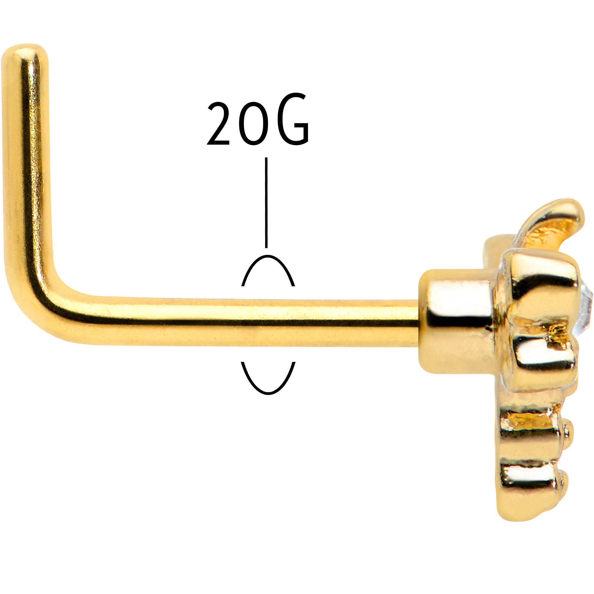 20G 7mm Clear Gem Gold Tone Flying Dragonfly L Shape Nose Ring
