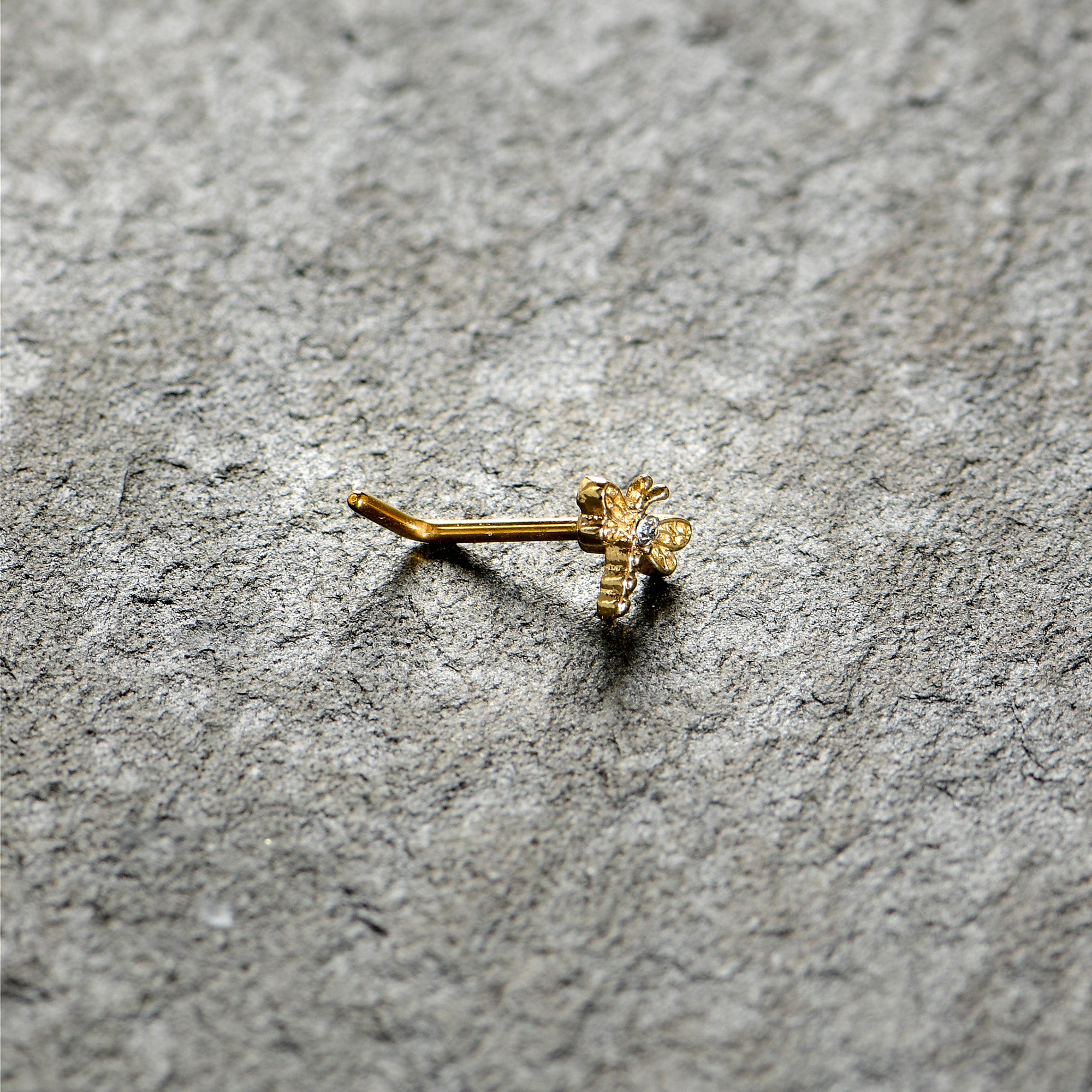 20G 7mm Clear Gem Gold Tone Flying Dragonfly L Shape Nose Ring