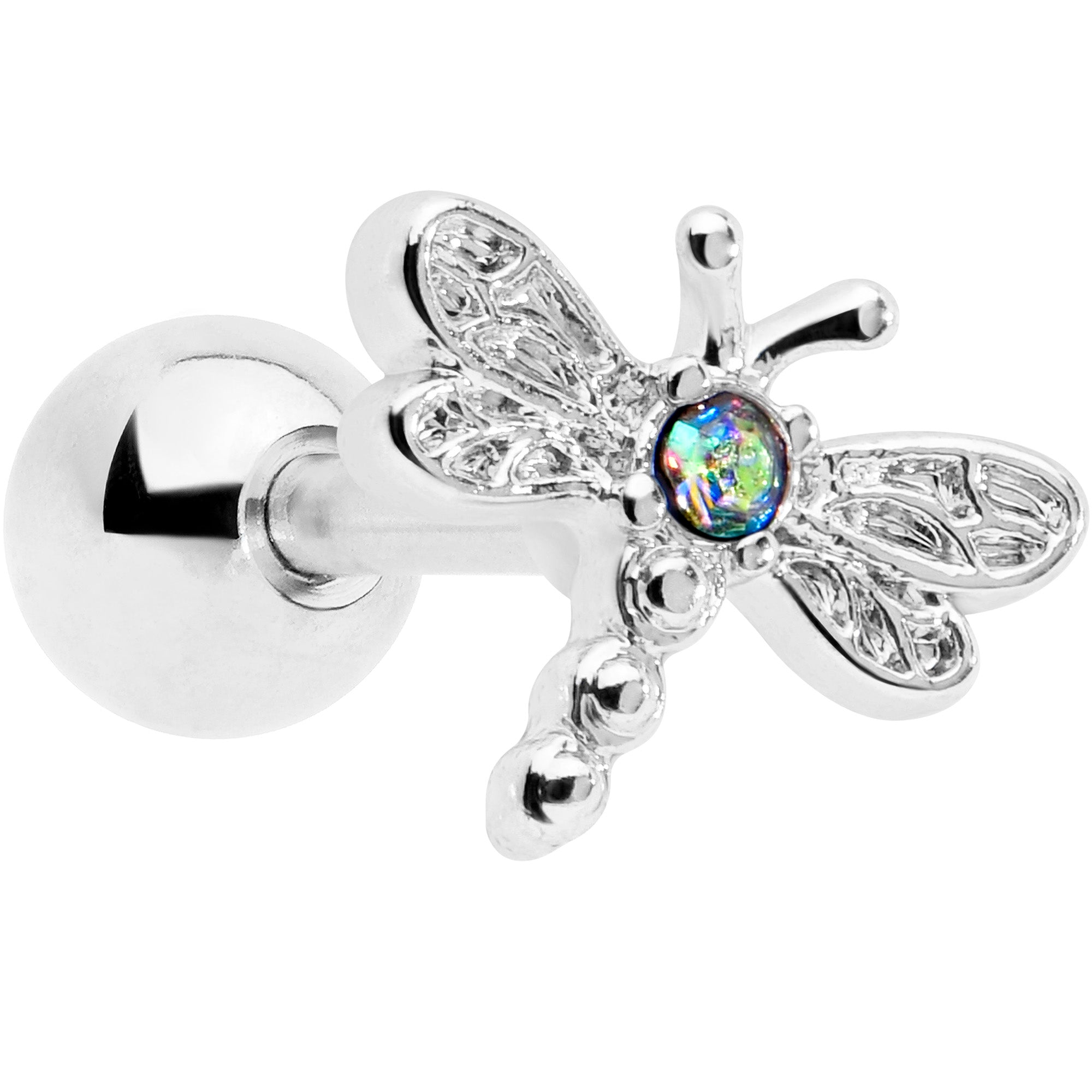 16G 1/4 Aurora Gem Ornate Dragonfly Cartilage Tragus Earring
