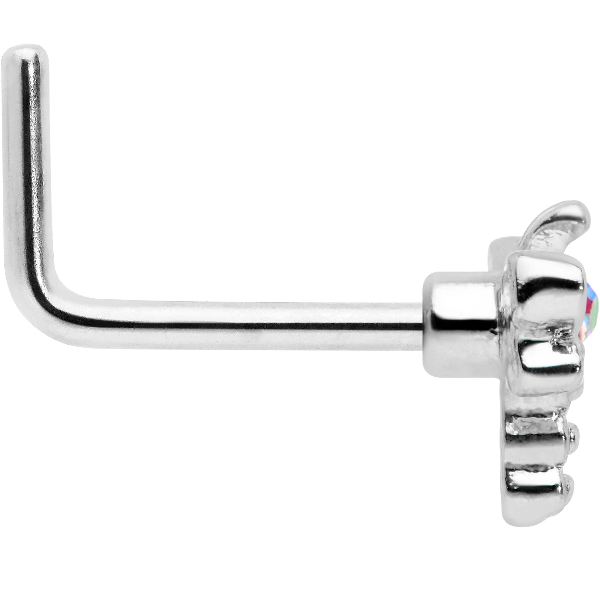 20G 7mm Aurora Gem Ornate Dragonfly L Shape Nose Ring