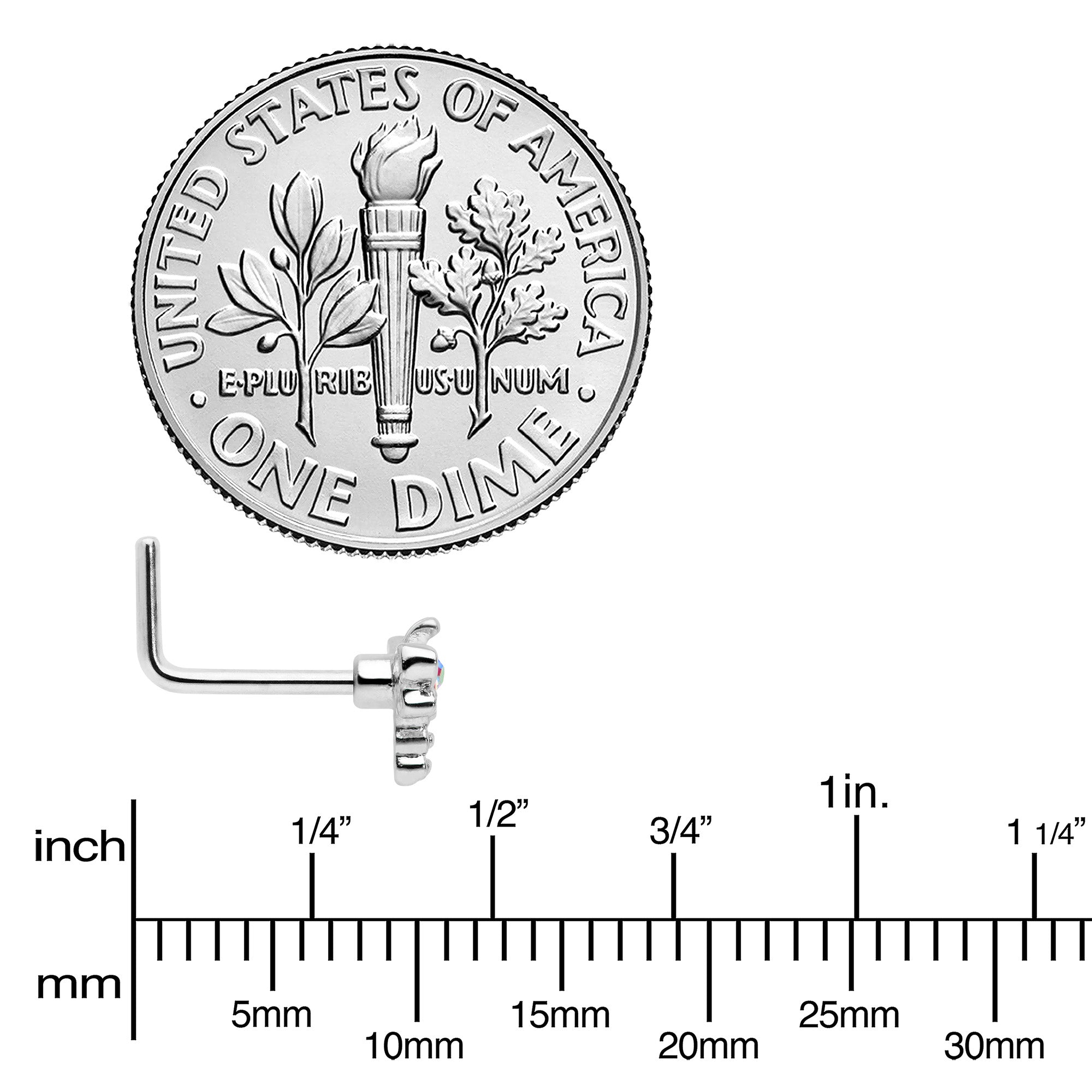 20G 7mm Aurora Gem Ornate Dragonfly L Shape Nose Ring