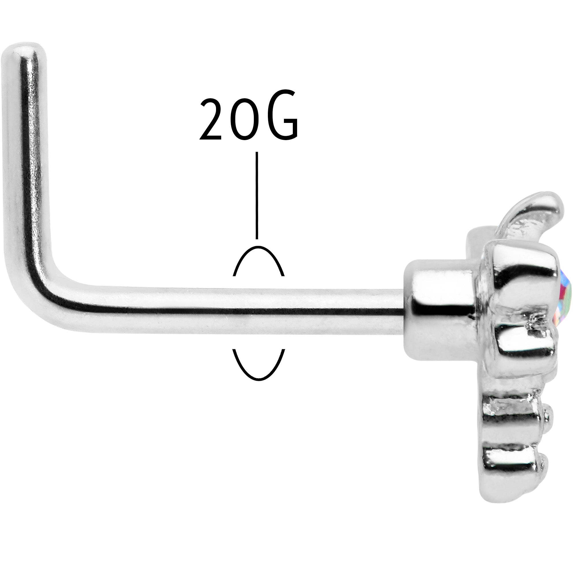 20G 7mm Aurora Gem Ornate Dragonfly L Shape Nose Ring