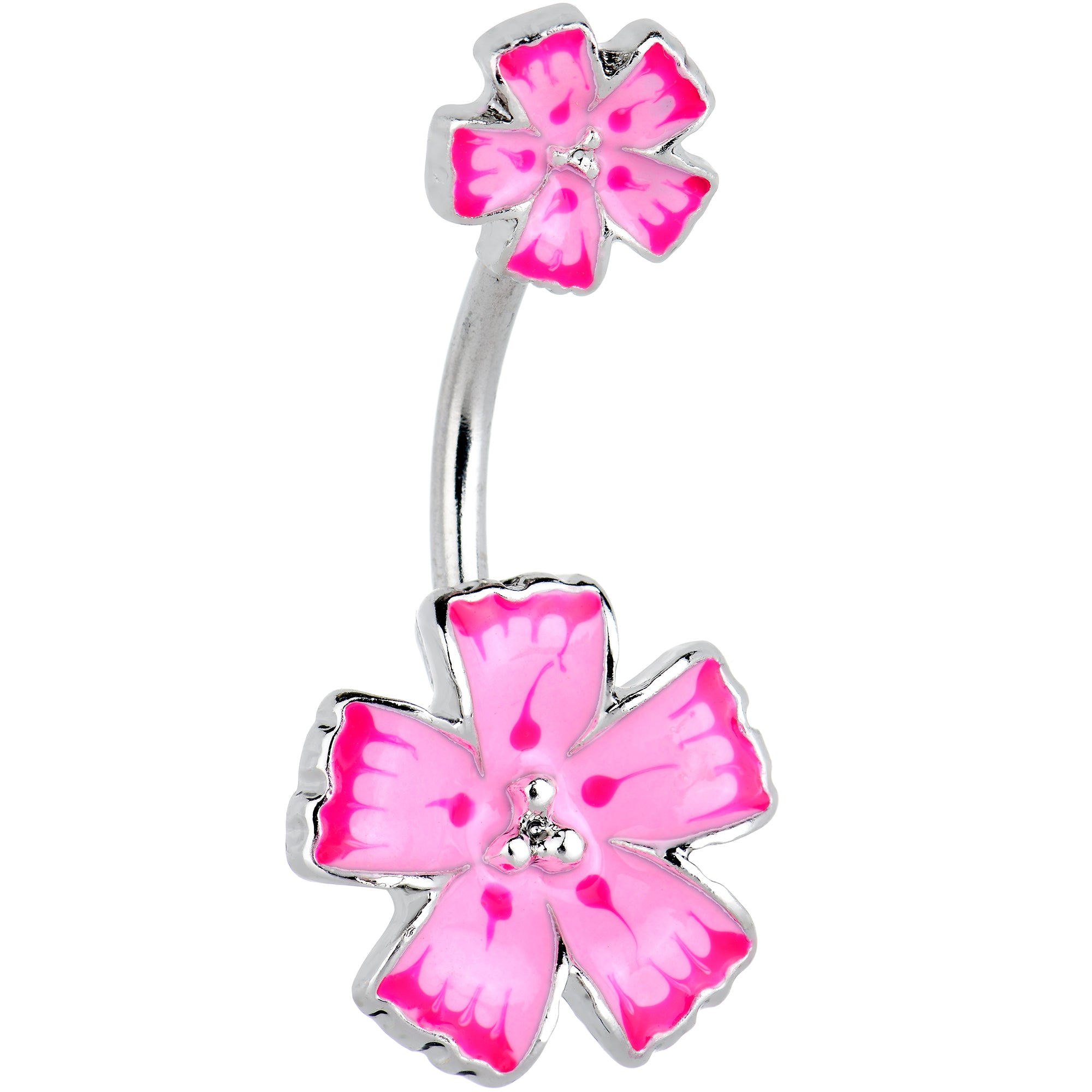 Pink Flower Textured Center Double Mount Belly Ring
