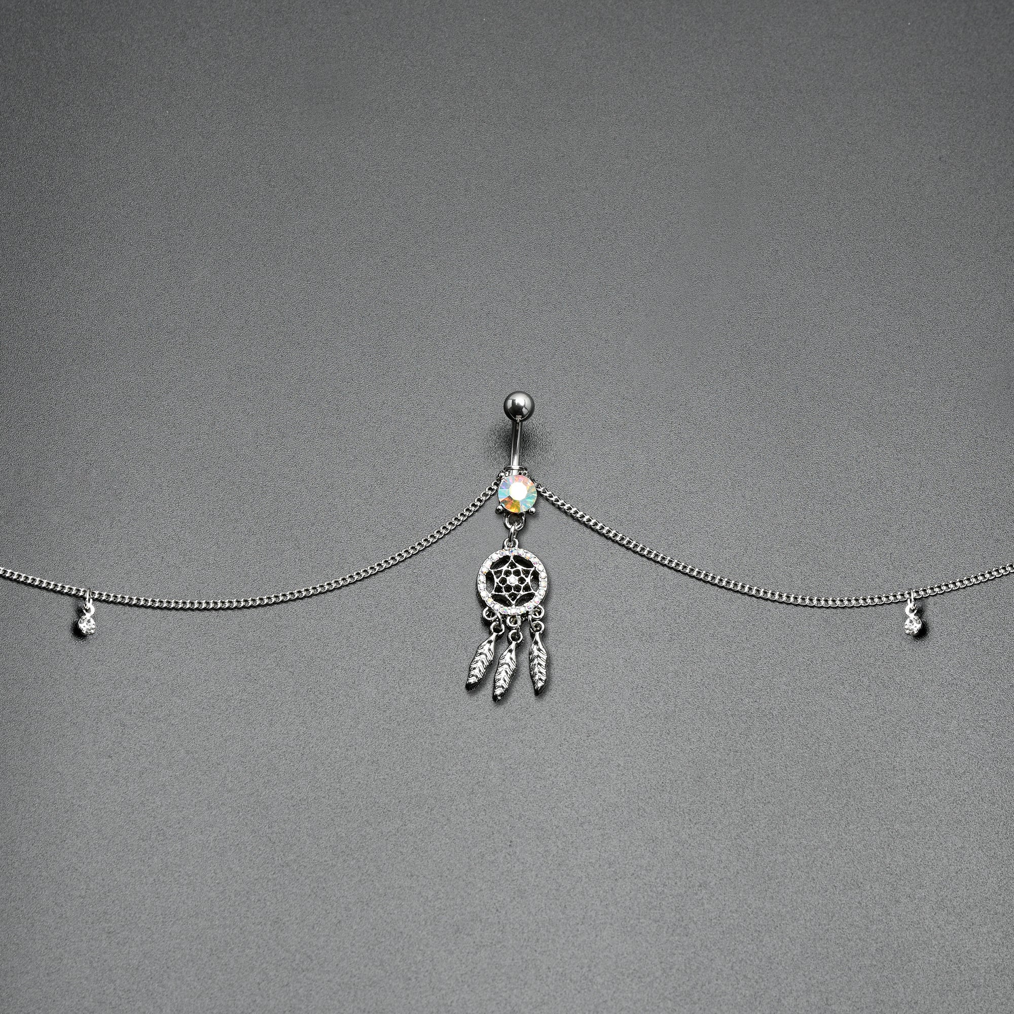 Clear Aurora Gem Southwest Dreamcatcher Dangle Belly Ring Belly Chain