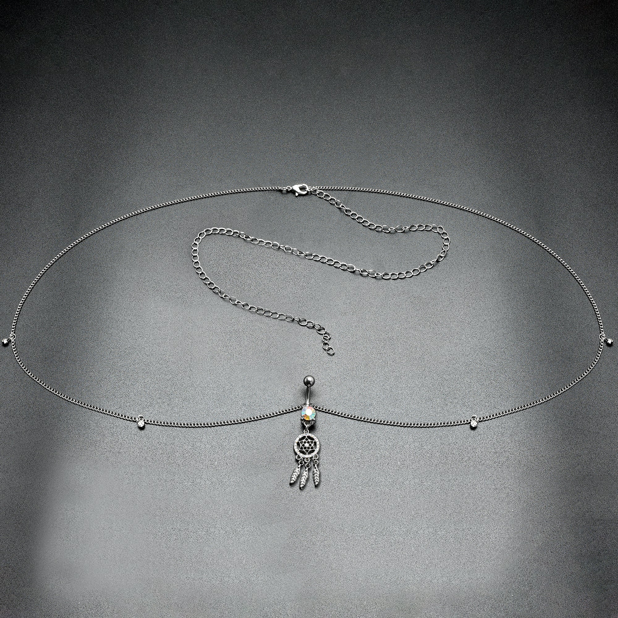 Clear Aurora Gem Southwest Dreamcatcher Dangle Belly Ring Belly Chain
