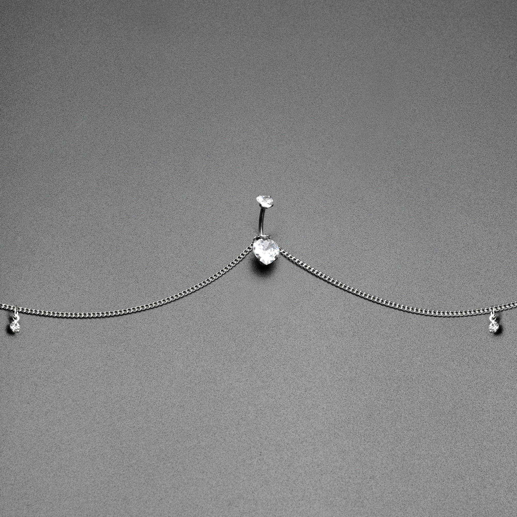 Clear Gem Double Heart Double Mount Belly Ring Belly Chain