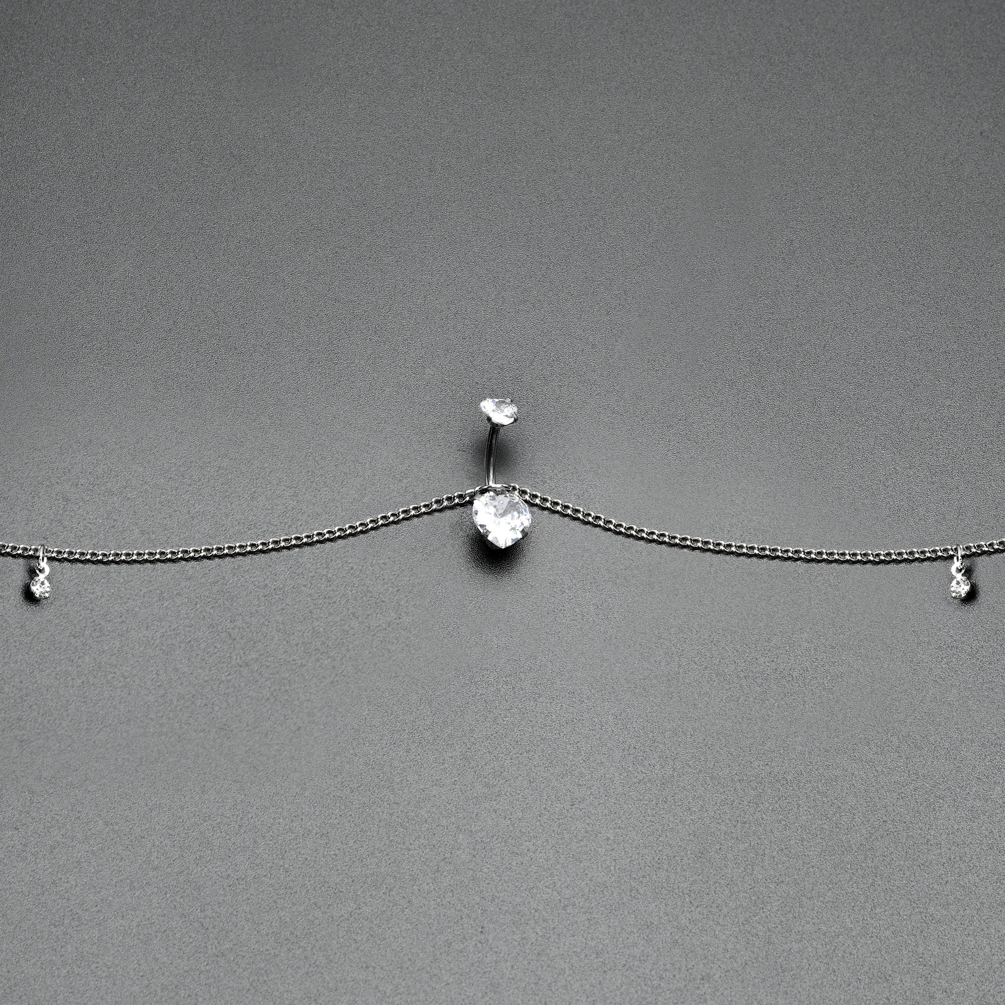 Clear Gem Double Heart Double Mount Belly Ring Belly Chain