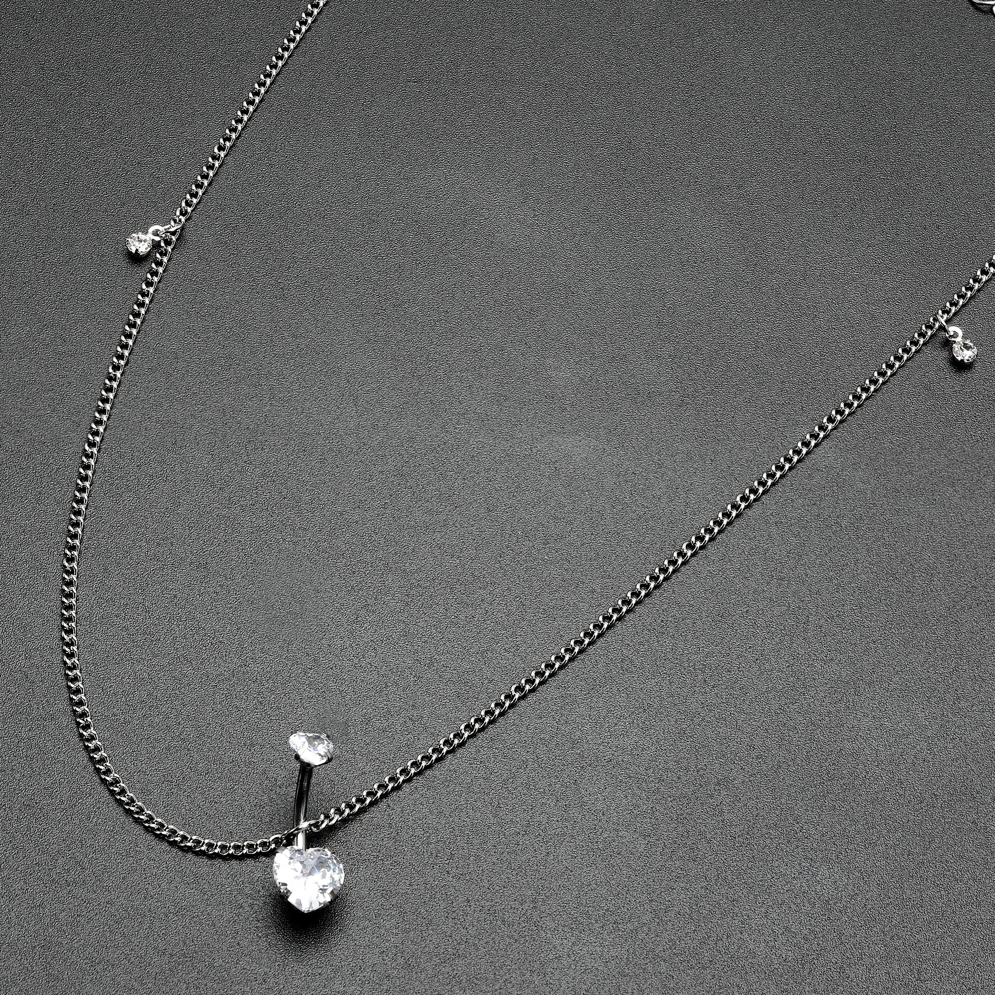 Clear Gem Double Heart Double Mount Belly Ring Belly Chain