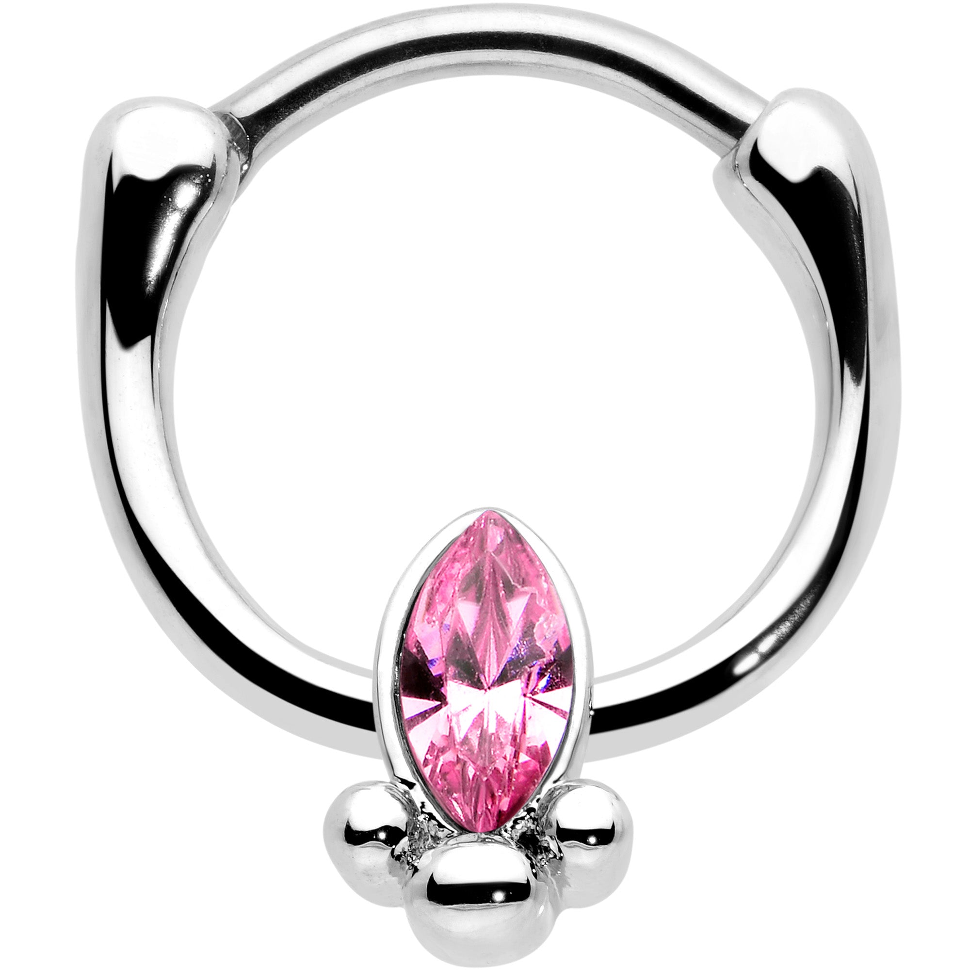 16G 5/16 Pink Gem Deco Oval Cartilage Clicker