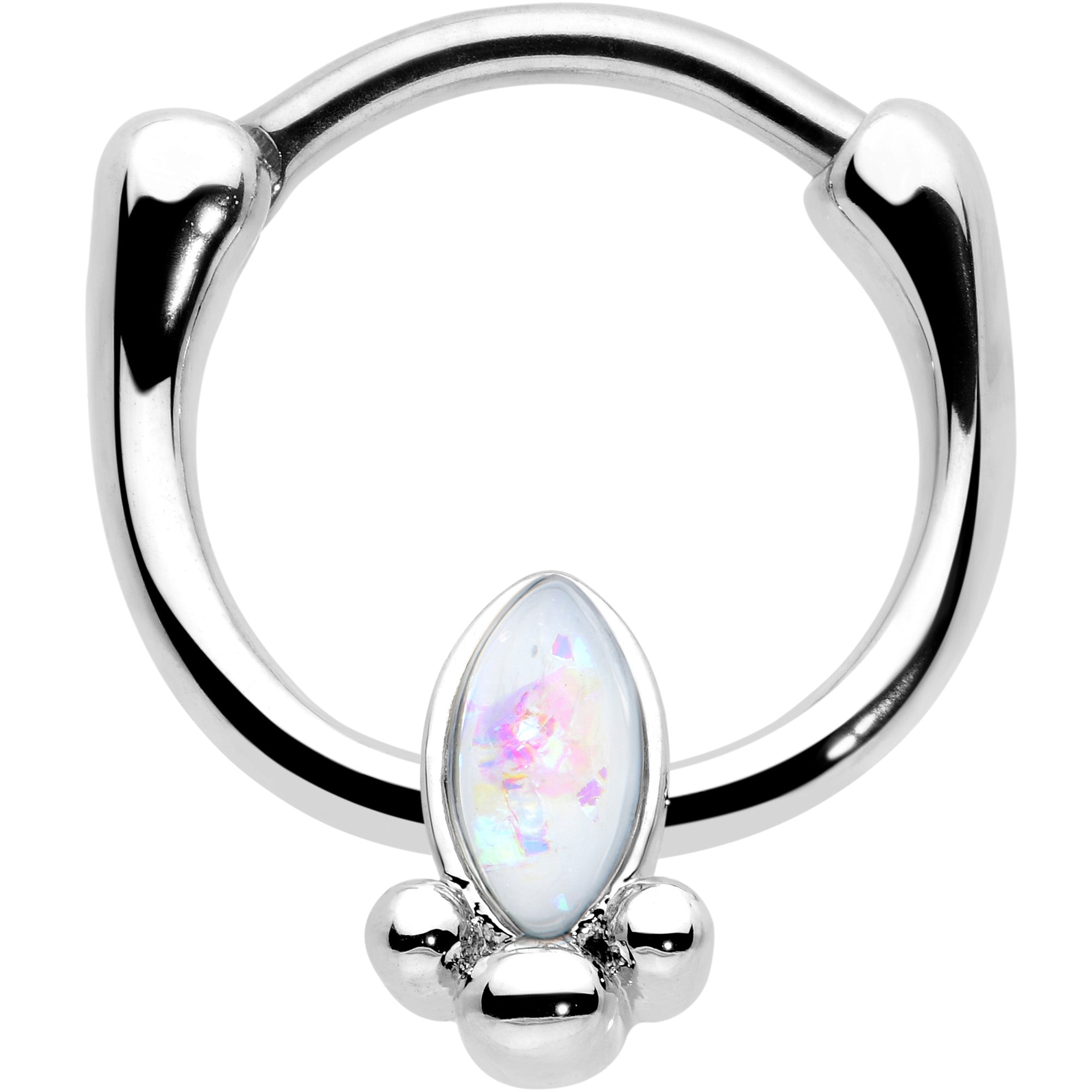 16G 5/16 White Faux Opal Deco Oval Cartilage Clicker