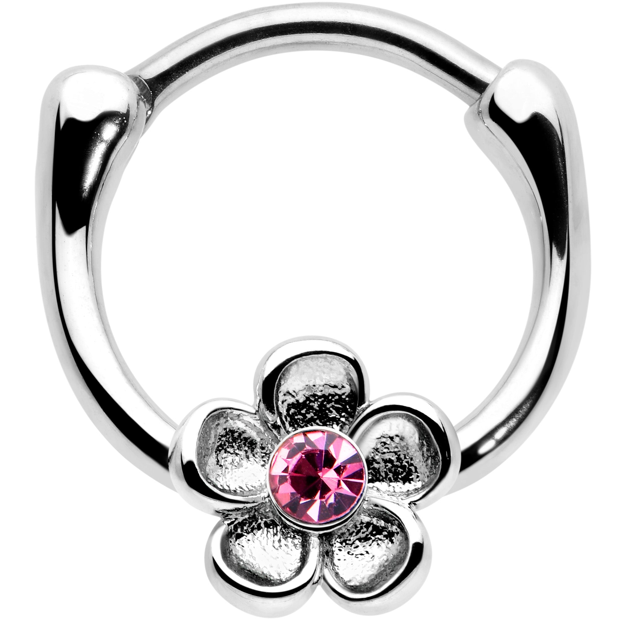 16G 5/16 Pink Gem Sweetheart Flower Cartilage Clicker